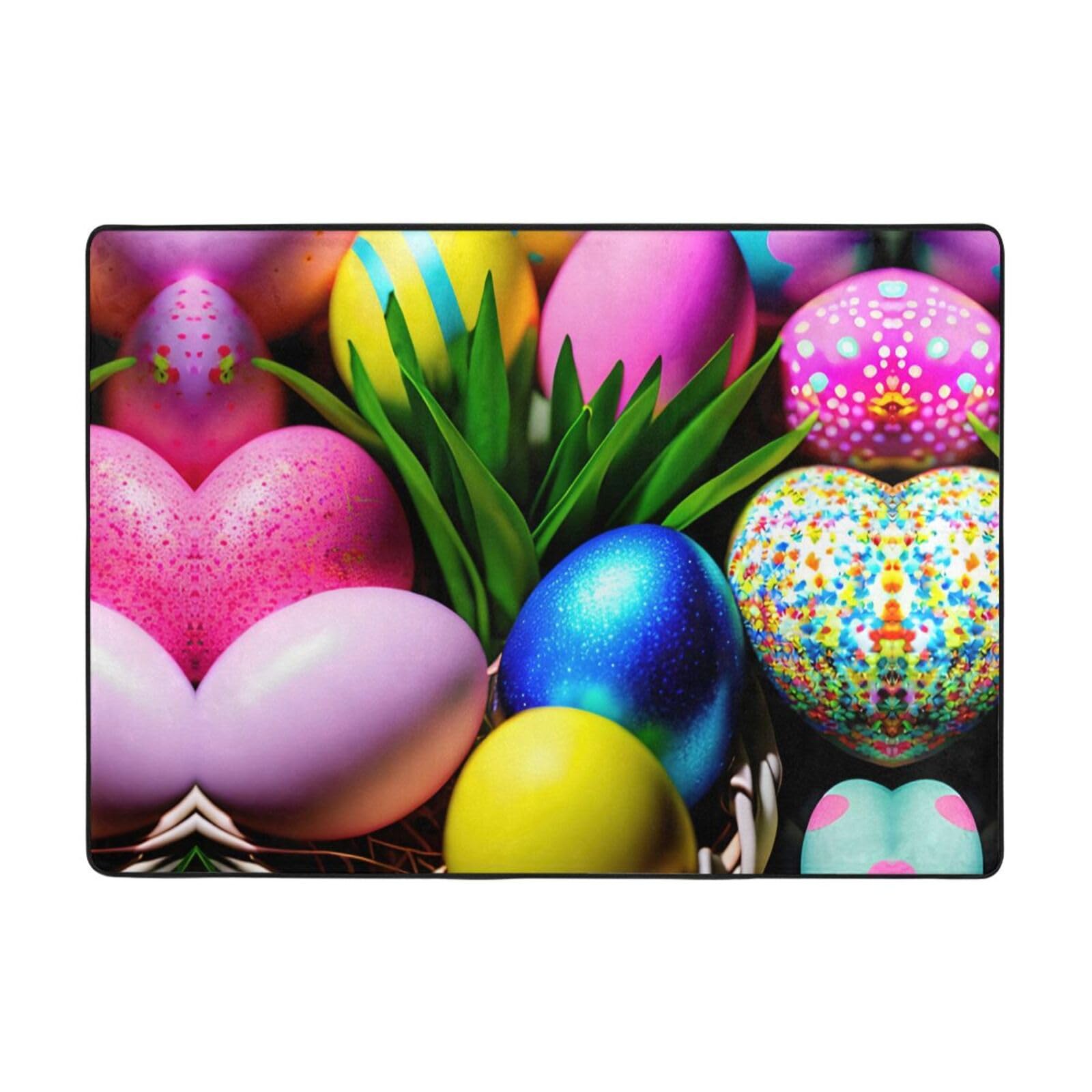 Alfombra colorida con estampado de huevos de Pascua de 80 x 58 pulgadas, alfombra suave para sala de estar, oficina, dormitorio y más, decoración del hogar que no destiñe