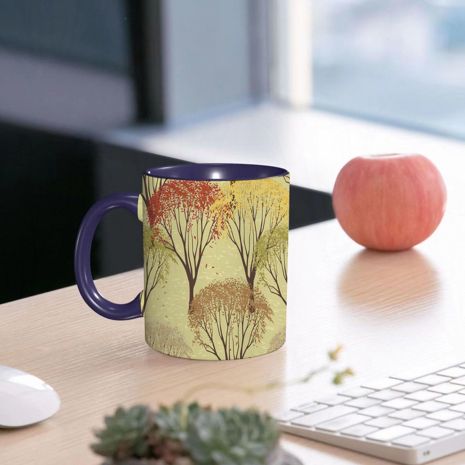 DHAEY Taza Divertida De Cerámica De 14 Onzas,Otoño Árbol Calabazas