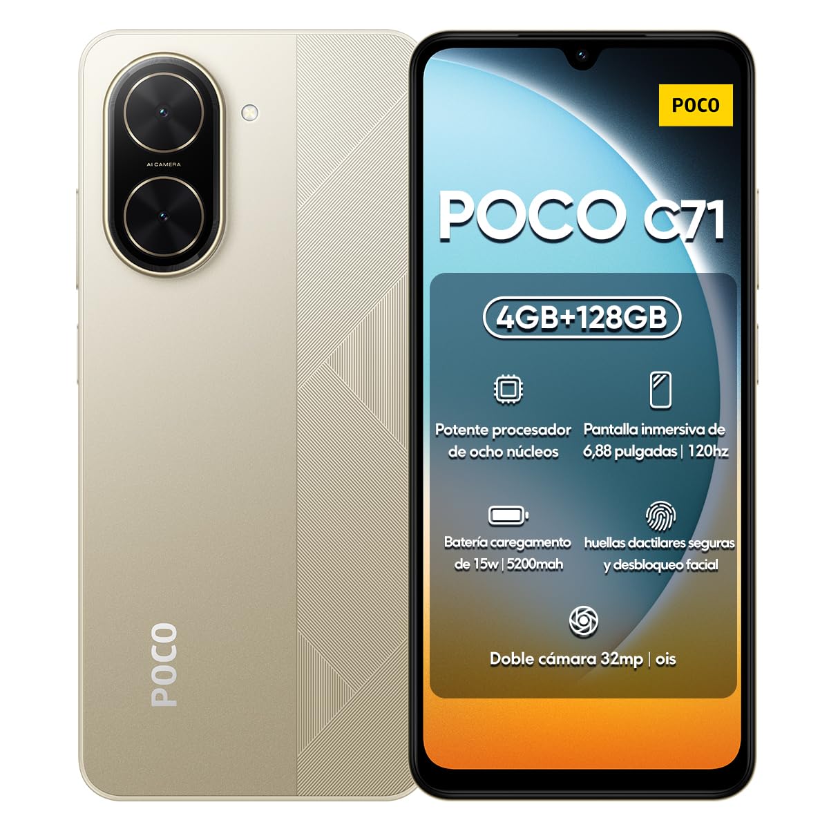 Smartphone Xiaomi Poco C71 Ouro 4G 4GB RAM 128GB ROM | Amazon.com.br