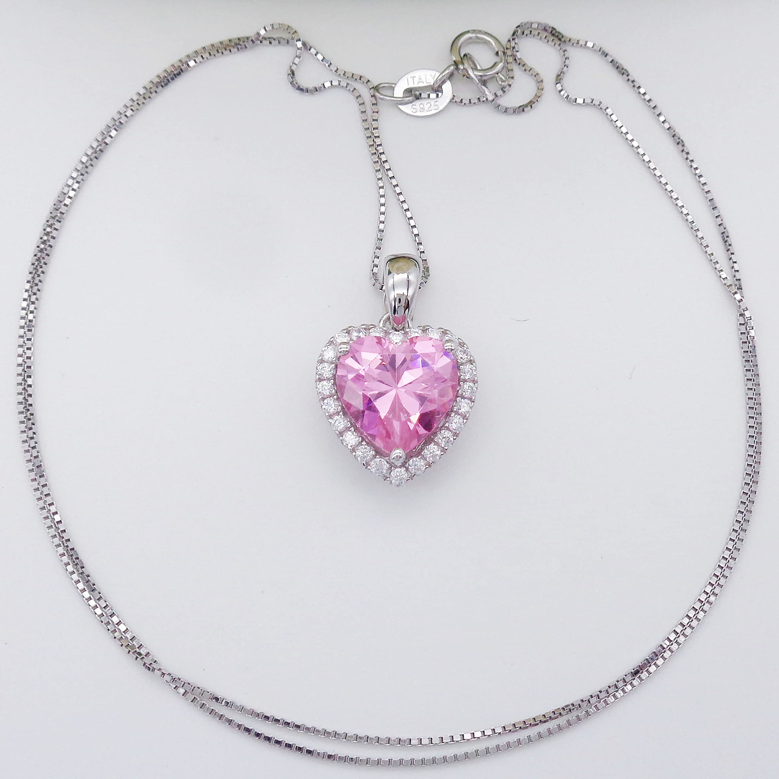 Navachi, ciondolo a forma di cuore con rubino o smeraldo 3,7 ct in argento Sterling 925, placcato in oro bianco 18 ct, lunghezza catenina 40,6 cm