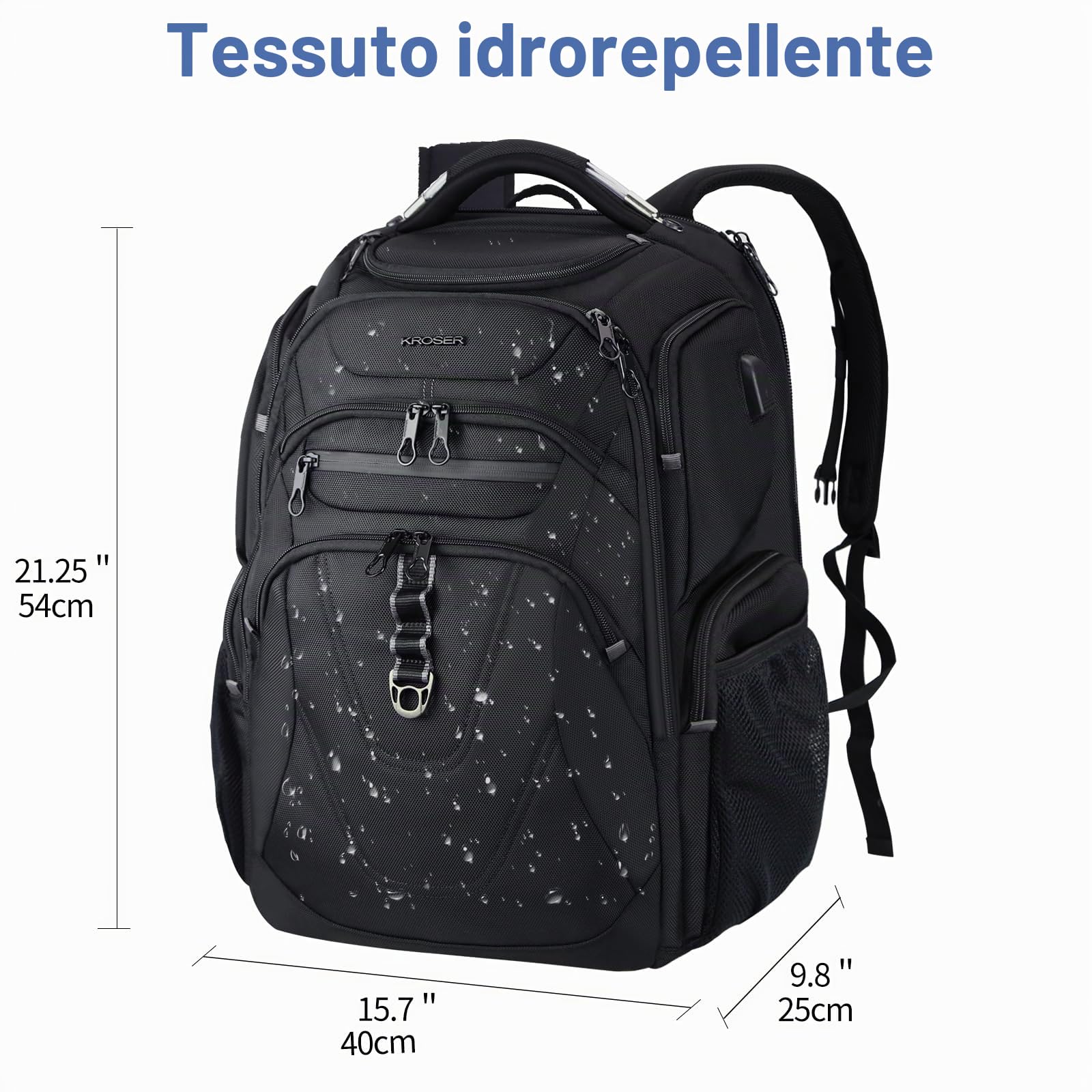 KROSER TSA Friendly - Zaino da viaggio per computer portatile, 17,3 pollici, Nero e grigio., 18.4 inch, Zaini Daypack