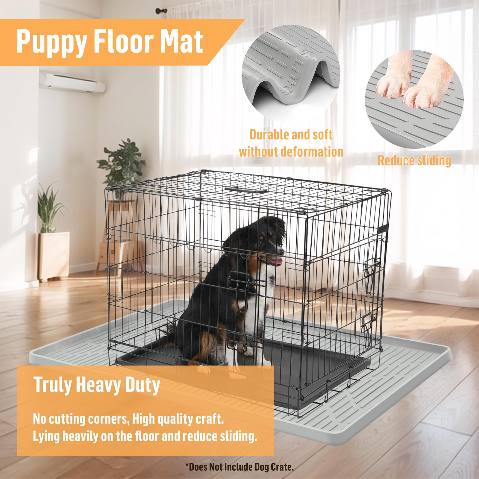 Tapis de cage en silicone pour chien, 137,2 x 69,8 cm, tapis de niche avec bord surélevé, lavable, imperméable, étanche, protège les sols