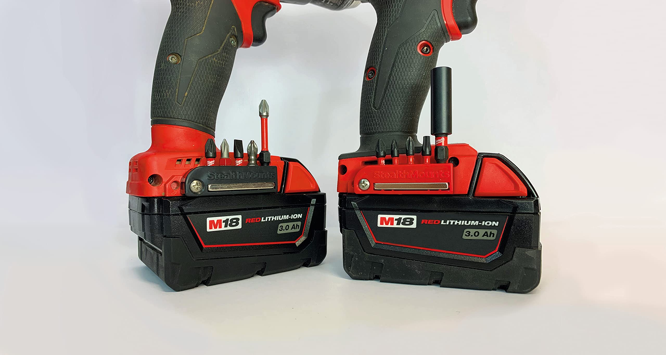 StealthMounts Soporte magnético rojo para brocas compatible con Milwaukee M18 | Organizador de brocas | Soporte de brocas para taladros e impactos (paquete de 2)