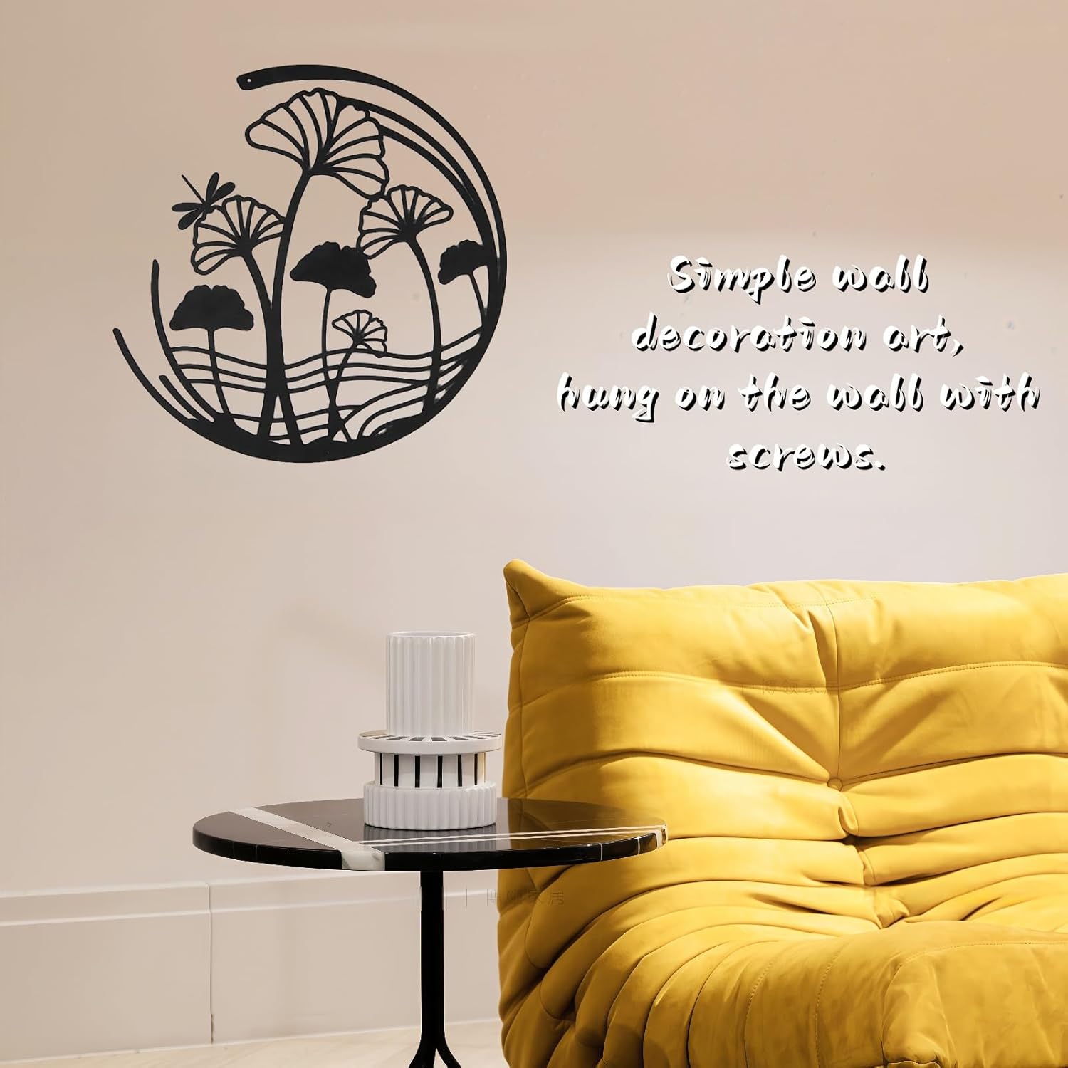 NOOYAA Metal wall decor art piece Black round wall art Modern minimalist farmhouse,ginkgo leaf,for Living Room,Bedroom,Office,kitchen Wall,Housewarming gift 15.6 inches (large size)