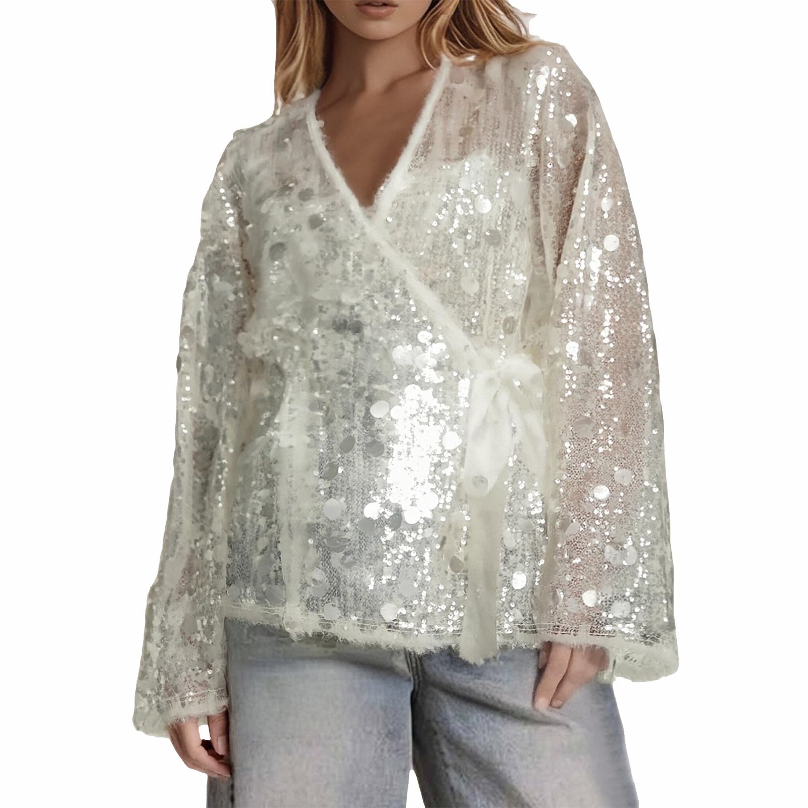 Jacke Damen üBergangsjacke - Lässige Kimono-Jacke mit funkelnden Pailletten für Elegante Straßenmode täglichen Komfort