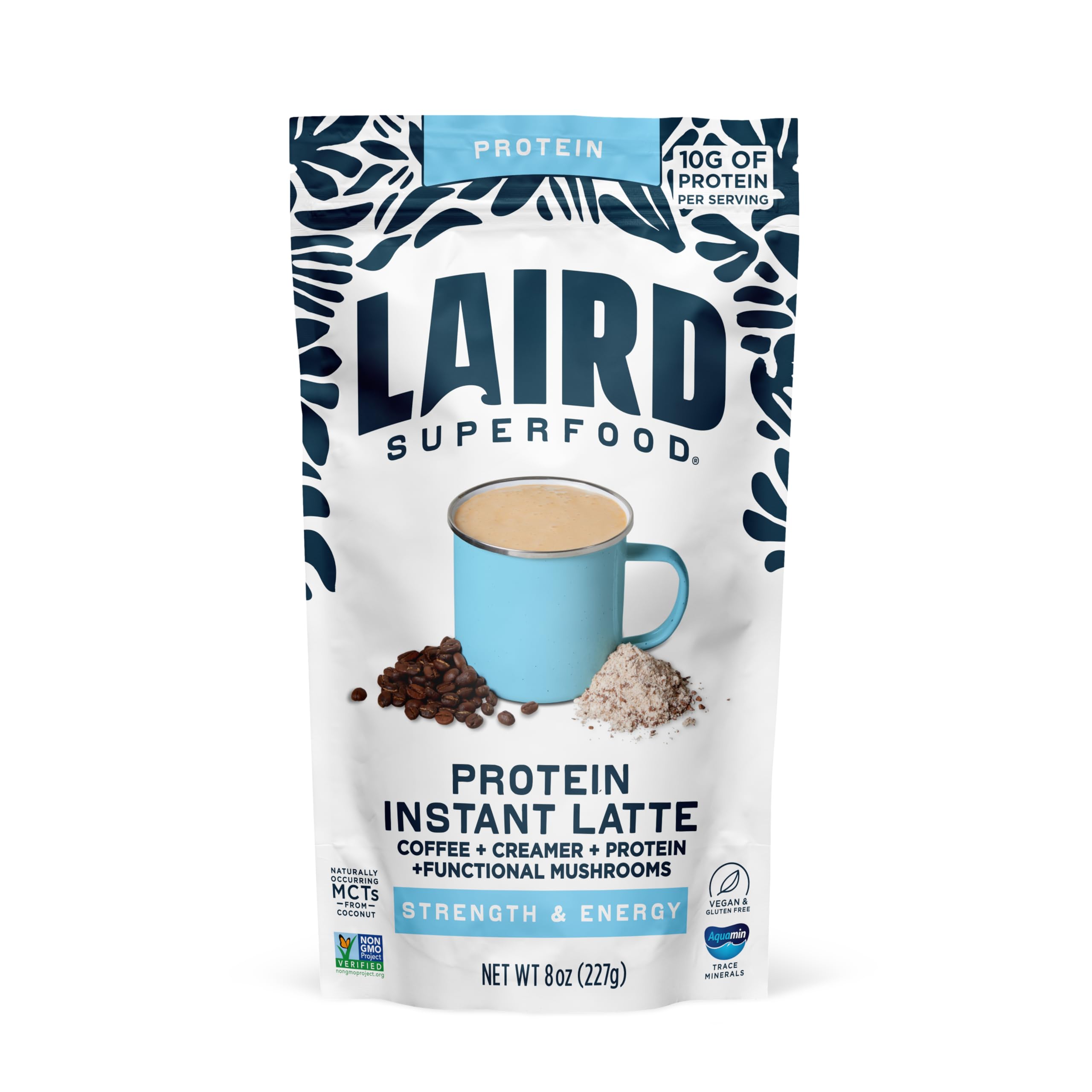 Laird Superfood Protein Instant Latte, Sweet & Creamy, Non-Dairy, Superfood Creamer and Coffee, Gluten Free, Non-GMO, Vegan, 8 oz. Bag, Pack of 1