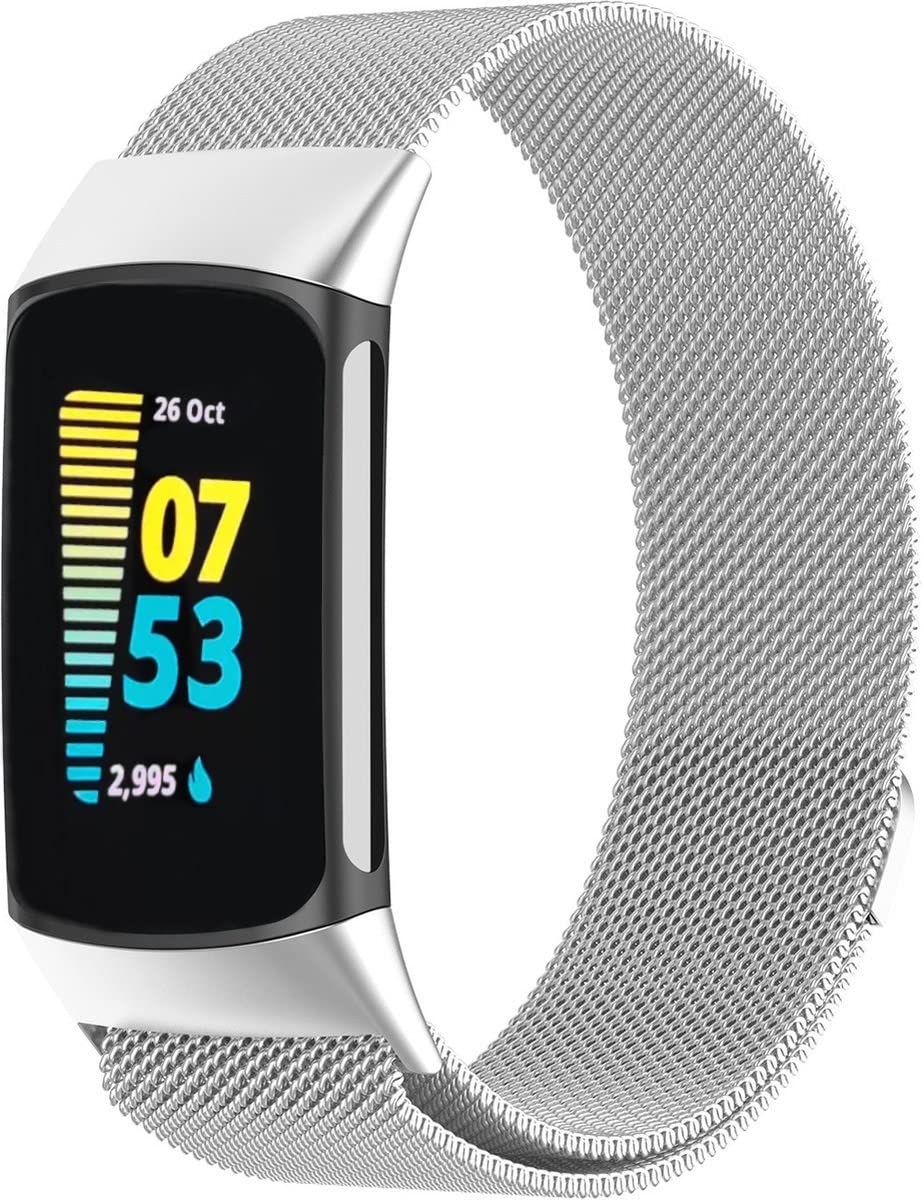 GLOBAL TECH Magnetisch Metall Armband Kompatibel mit Fitbit Charge 6/Fitbit Charge 5 Armband für Damen Herren, Verstellbares Metall Bänder für Fitbit Charge 6/Fitbit Charge 5 (Silber)