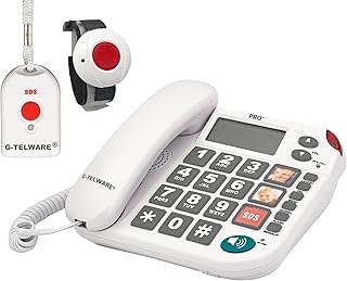 PRO Seniorentelefon Festnetz mit Notfallarmband | mit Notruf-Kette für garantierte Erreichbarkeit | Hausnotruf für Angehörige - mit SOS Armband und Notrufknopf für Senioren