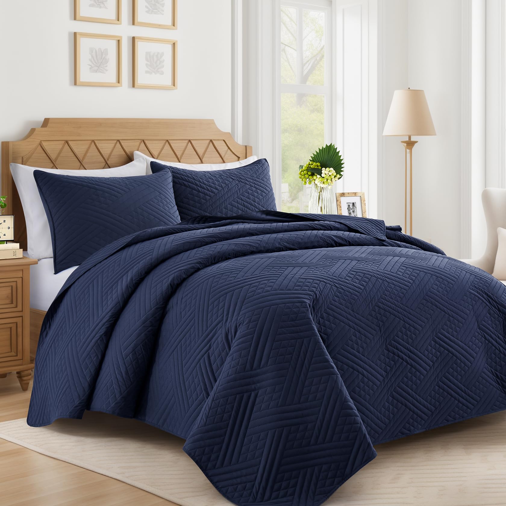 Lavsiry Navy Quilt Queen Size with Striped Pattern