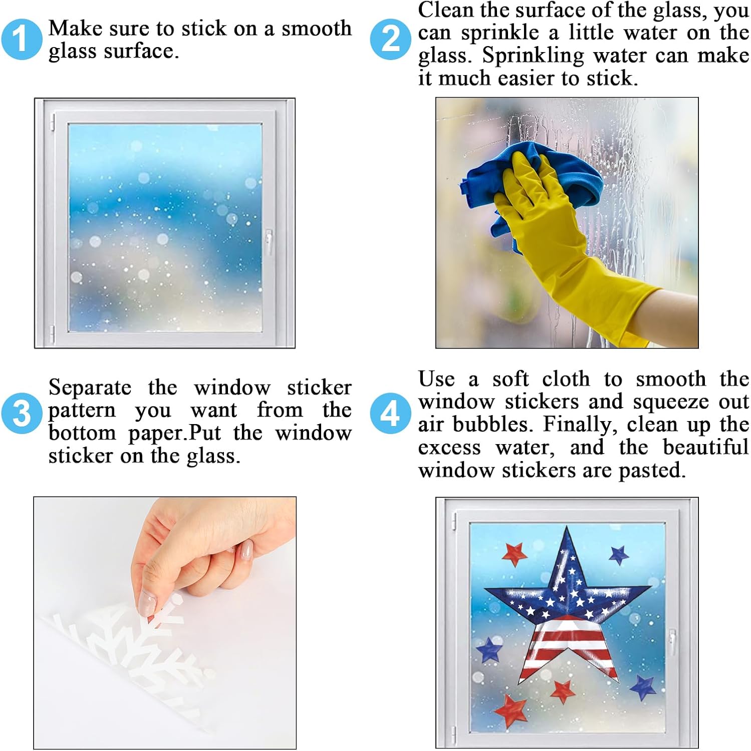 Whaline 9 Sheets 4th of July Window Clings Patriotic Window Decals Watercolor Vintage USA Star Firework Double-Sided Sticker for 250th Anniversary Independence Day Memorial Day Home Office Party Decor