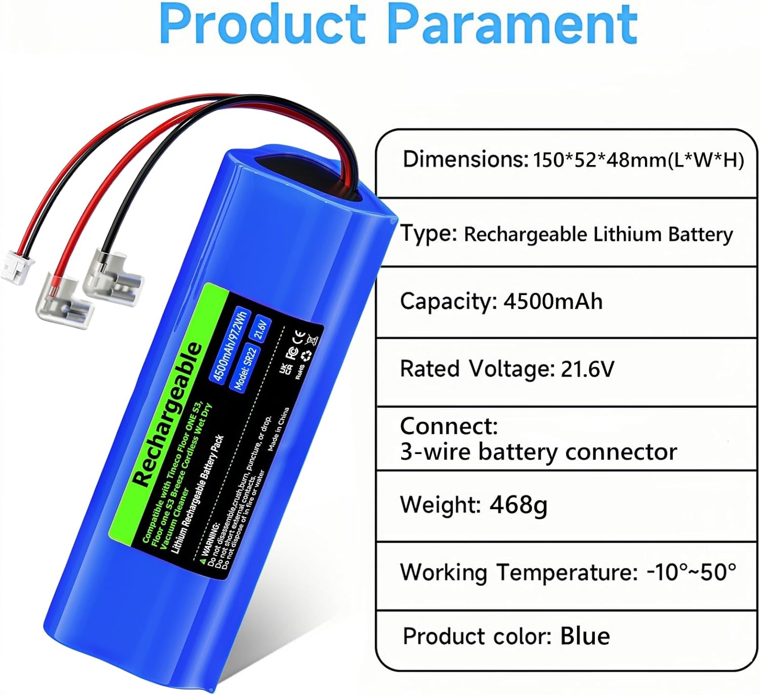 21.6V 4500mAh Battery Replacement for Tineco S3 / S3 Breeze, Floor ONE S3, Floor oneS3 Breeze Cordless Wet Dry Vacuum Cleaner