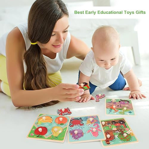 Miniatura 6 de Rompecabezas de madera para niños de 1 a 3 años, rompecabezas educativo para niños preescolares, juego de 4 rompecabezas para niños pequeños,