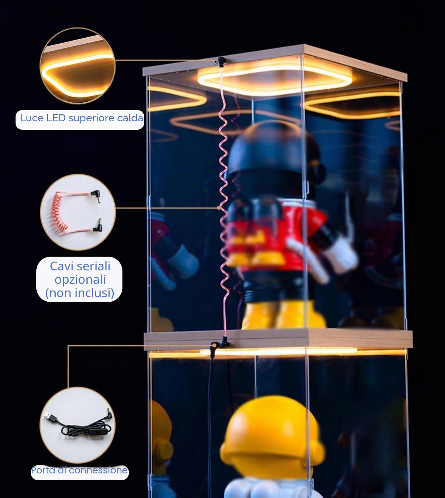 Teca Plexiglass Contenitori per Esposizione di Modelli con Illuminazione, Contenitori Da Scrivania in Plastica Lunghi 10, 15, 20, 25, 30, 35, 40, 50 cm, Vetrine(30x20xH20cm/12x8x8in)