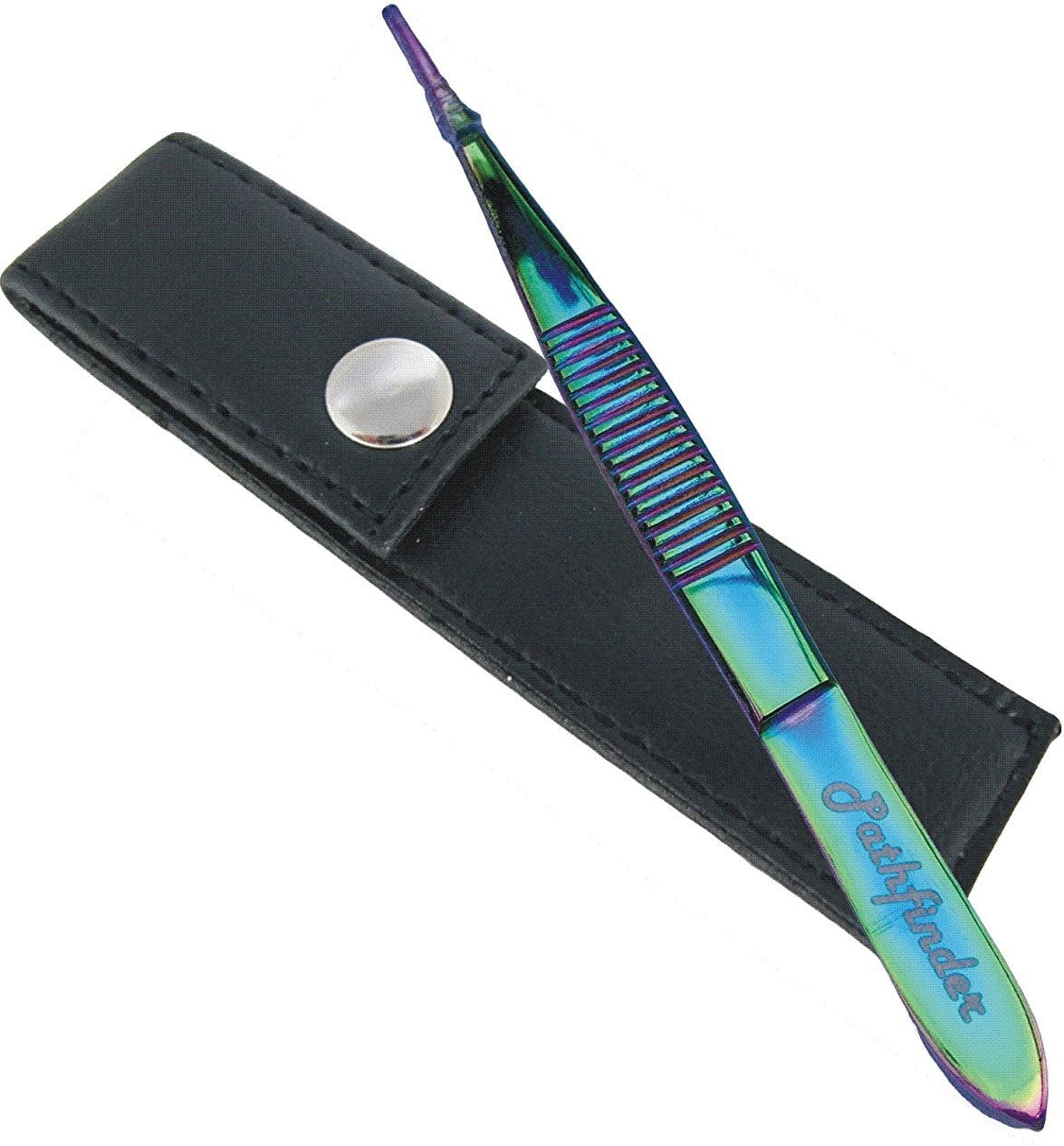Pathfinder Technologies ® Pointed tip TITANIUM Tweezers. Comes with a life time guarantee. Precision POINTED Tweezers - Pathfinder Technologies ® "CE" conformity certified Professional quality Titanium tweezer with sharp tip for easy eyebrow, eyelash or ingrowing hair removal. Help with splinters, glass shards and facial hair removal. 90mm long. Perfect for your manicure or pedicure set. Comes with a Pathfinder life time guarantee !