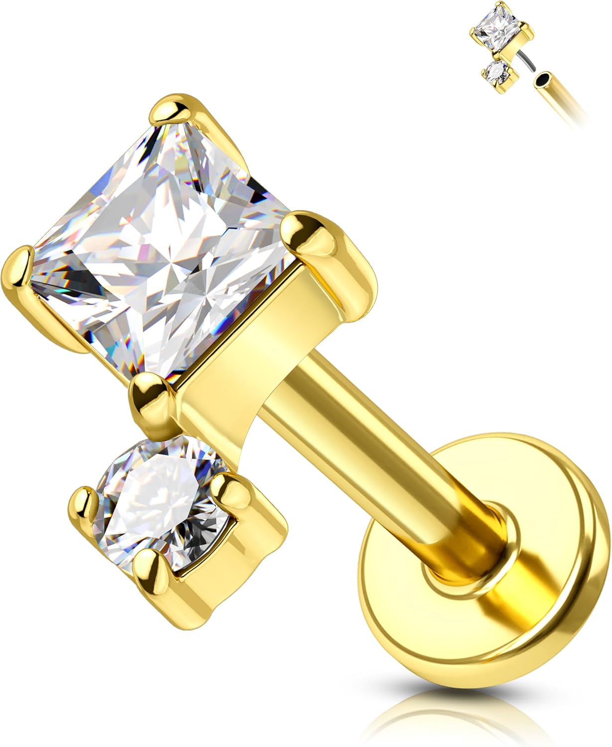 K10ホワイトゴールド×プラチナ850 星ピアス(片耳用) ネジ式 耳 ボディ