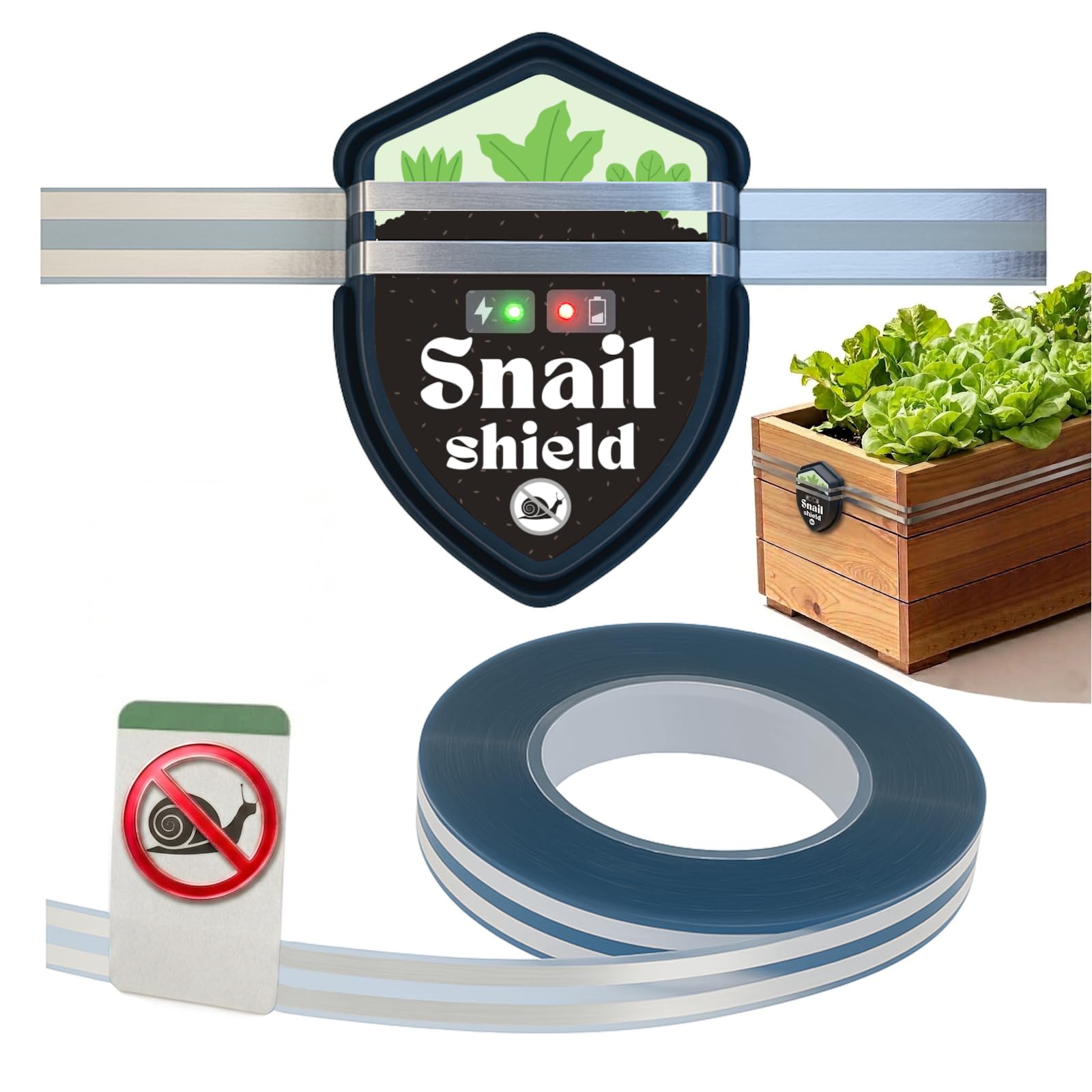 Snail Shield 2026 - Kit électrique pour plate-bande surélevée à escargots - Avec ruban de clôture de 11 m - Protection contre les limaces et les escargots - Pour jardins, parterres de légumes, plantes