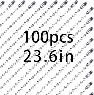 100 Pack Bulk Dog Tag Ball Chains Necklace - Military Style Silver Nickel Plated 23.6" 2.4mm for Men Jewelry Making Crafts