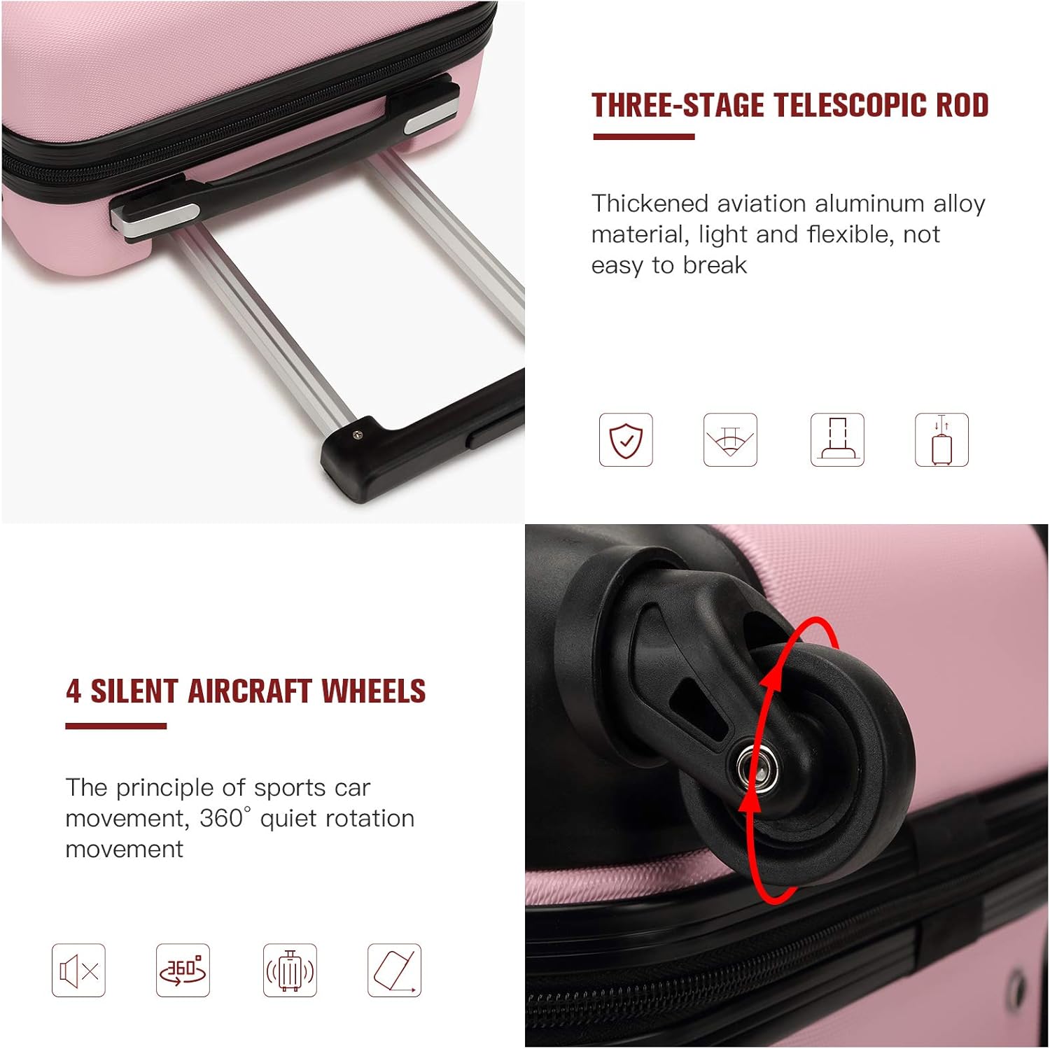 review Kono Carry on Suitcase 19 Inch Hardside Carry on Luggage Small Suitcase with Spinner Wheels Lightweight Rolling Cabin Suitcase for Airplanes Travel(Pink)