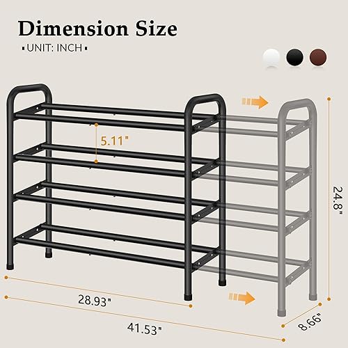 Miniatura 3 de Zapatero de 4 niveles para armario, organizador de zapatos, estante de metal de 28 pulgadas que se puede ampliar a 42 pulgadas, para dormitorio,