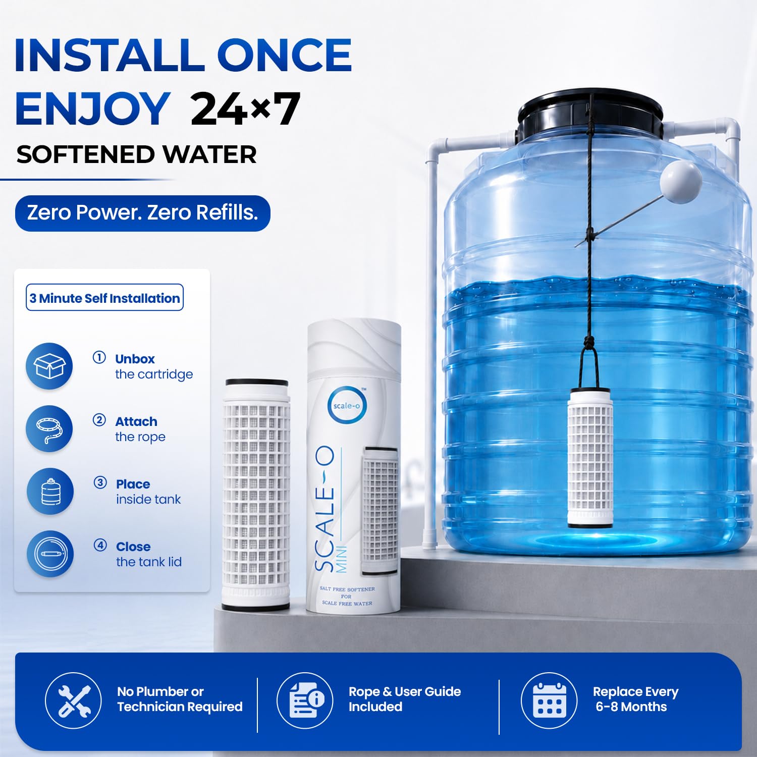 Scale-O Mini Hard Water Softener | For 500L Water Tanks | For Whole House with 3-4 People | Water Softener for Home, Bath & Taps | Improves Skin, Hair & Appliance Life 1