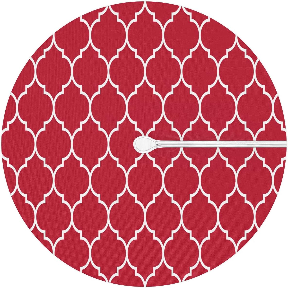 Round Tablecloth with Umbrella Hole and Zipper Moroccan Pattern Outdoor Elastic Fitted Table Cloth 45"-56" Oil-Proof Waterproof Burgundy Red Patio Table Cover for Picnic Party