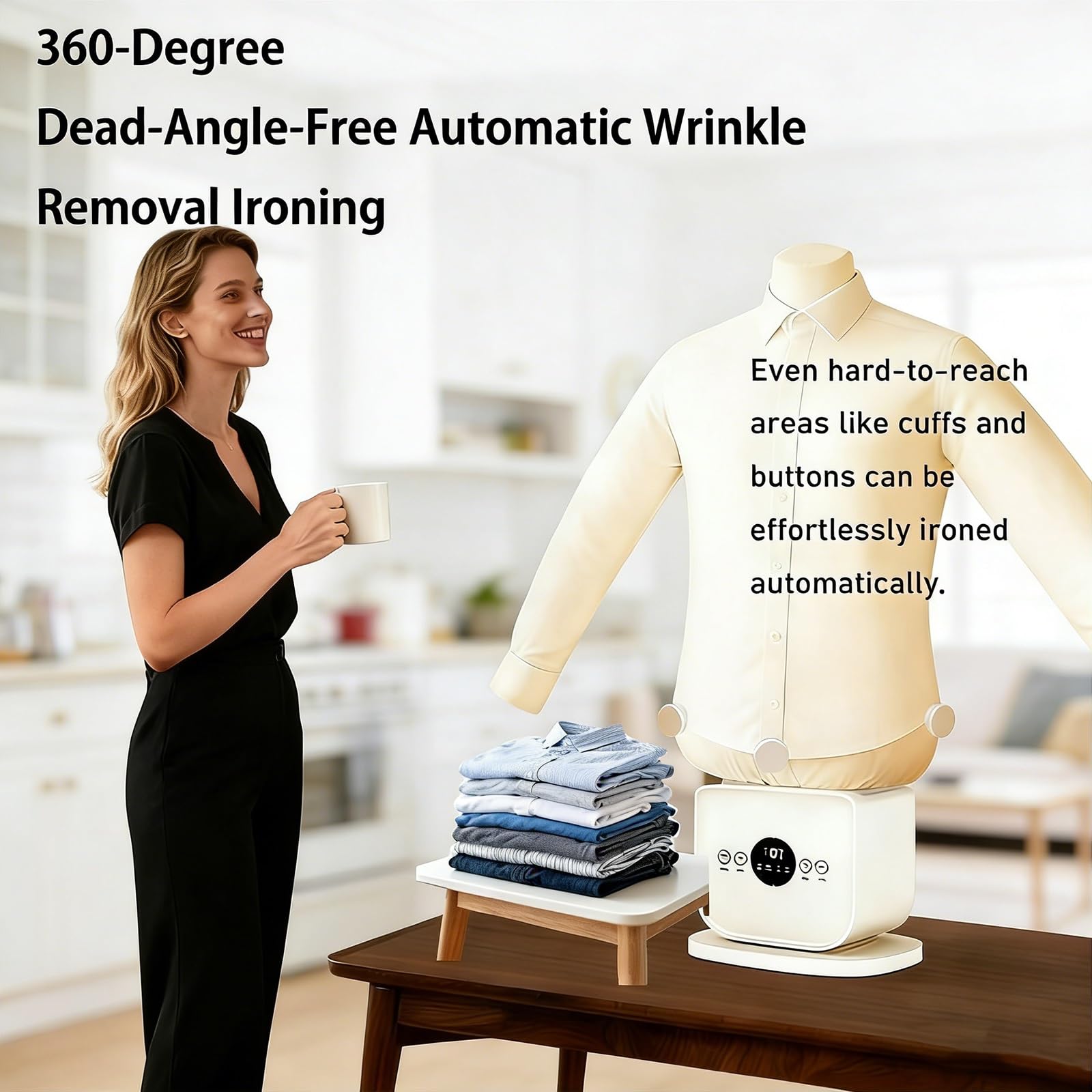 Automatischer Hemdenbügel Bügelpuppe zum Trocknen und Bügeln von T-Shirts, Blusen, Vertikalbügeleisen 2 in 1 Trocknet faltenfrei mit 4 Gewichtsclips, Timer und Digitalanzeige(Upgraded)