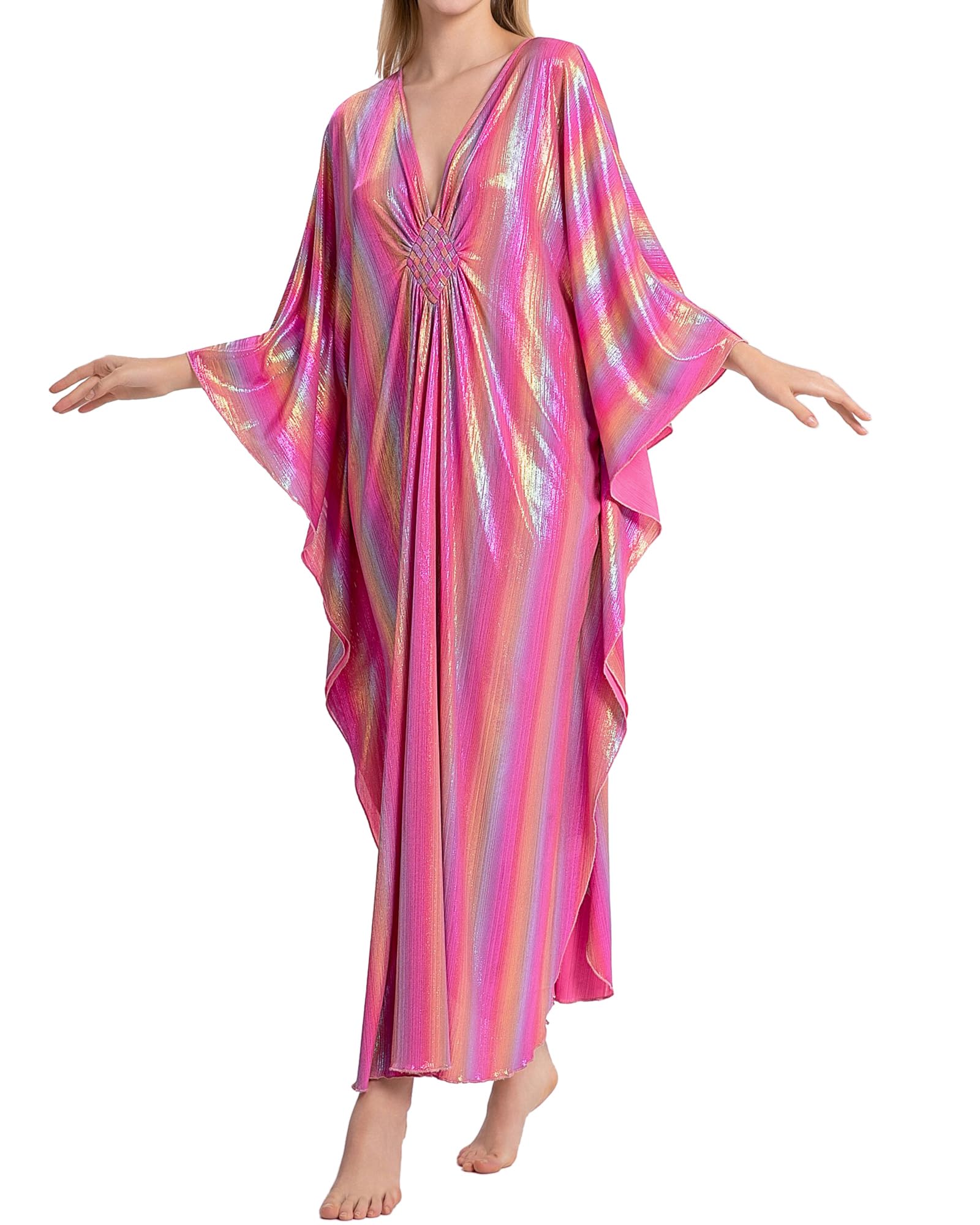 Bsubseach Kaftan Dresses for Women Sparkly Glitter Batwing Sleeve Kaftan Cover Up Beach Maxi Dress Loungewear