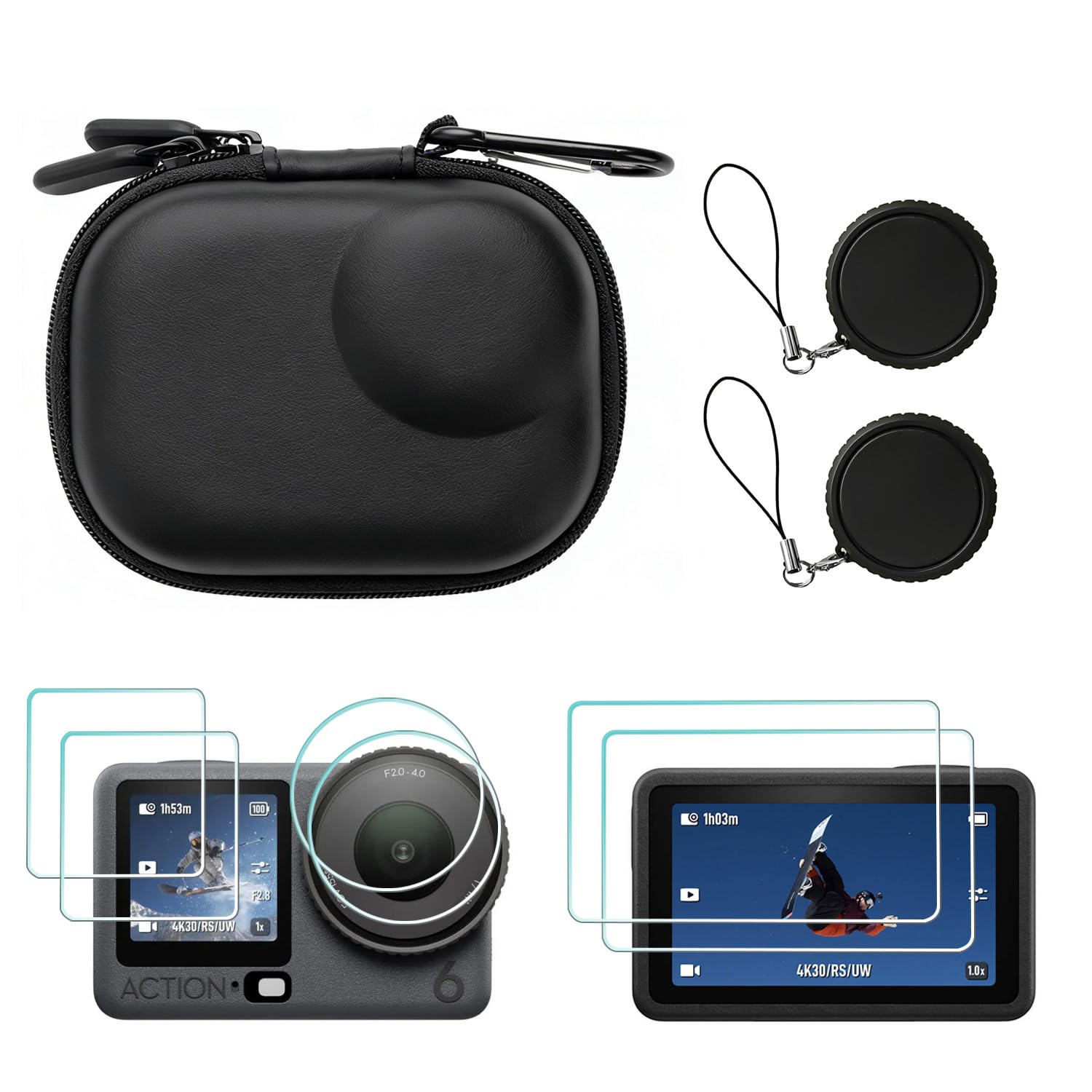 Mini funda de transporte para accesorios DJI OSMO Action 6, bolsa de almacenamiento portátil rígida de poliuretano con protectores de pantalla de lente y tapa de goma para cámara de acción