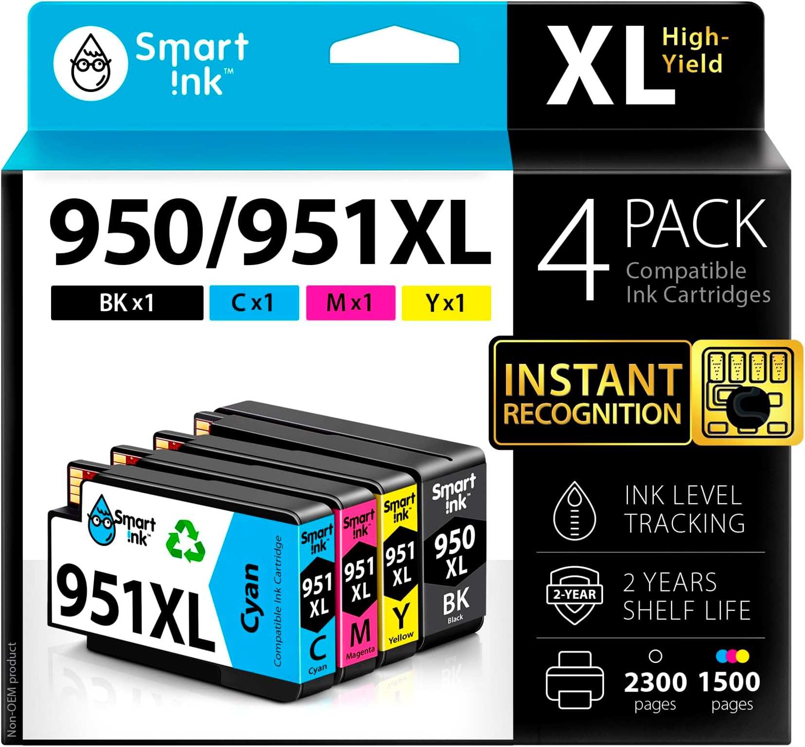 Smart Ink Compatible Ink Cartridge Replacement for HP 950XL 951XL 950 XL 951 High Yield 4 Pack Combo to use with Officejet Pro 8600 8100 8610 8620 8630 8640 8660 8615 (Black Cyan Magenta Yellow)