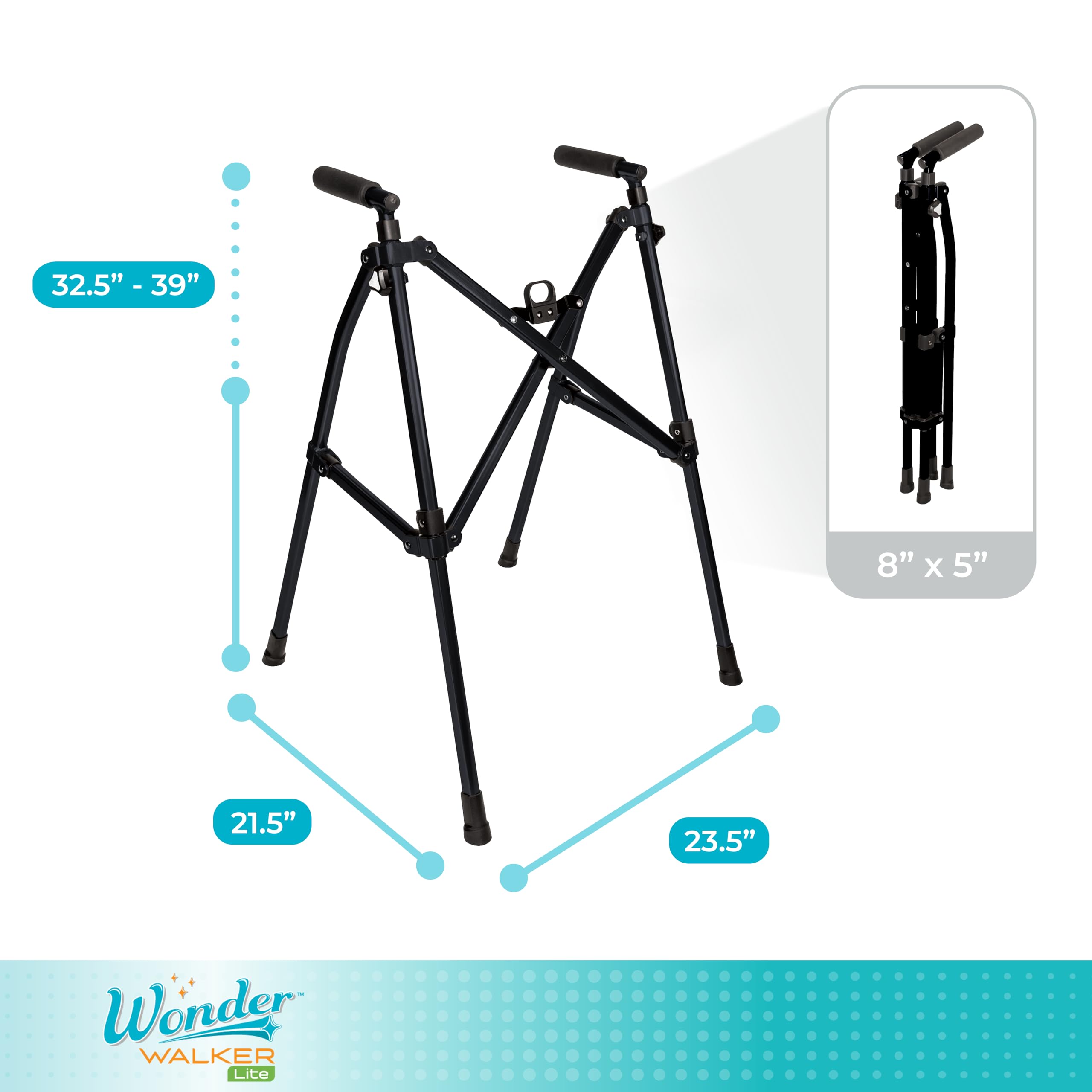Wonder Walker Lite by Stander, andador ligero y plegable para adultos, personas mayores y ancianos, andador de viaje plegable para apoyo de movilidad, andador estándar compacto sin ruedas, nogal negro