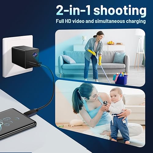 Miniatura 5 de Cámara espía oculta para uso doméstico, mini cámara inalámbrica WiFi de seguridad, cargador USB, cámara de niñera HD, cámara de niñera de visión