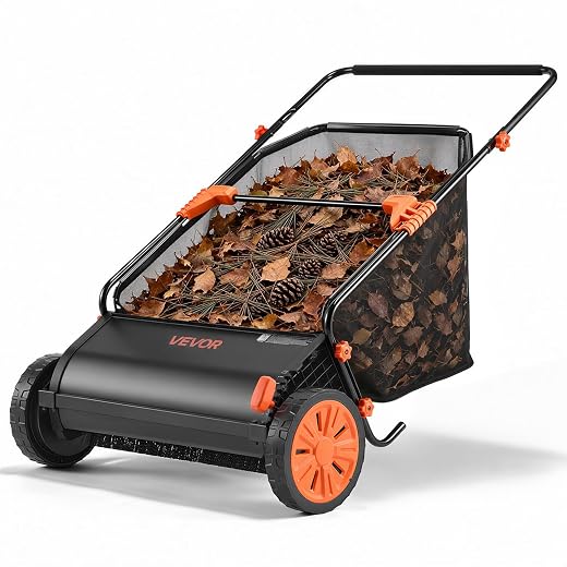 VEVOR Push Lawn Sweeper 30 in Leaf & Grass Collector 12 cu. ft. Hopper Bag