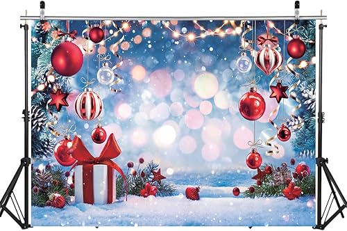 Miniatura 4 de LYCGS Telón de fondo de Navidad de 7 x 5 pies, telón de fondo de fotos de invierno para árbol de Navidad, copo de nieve, regalo de estrella roja,
