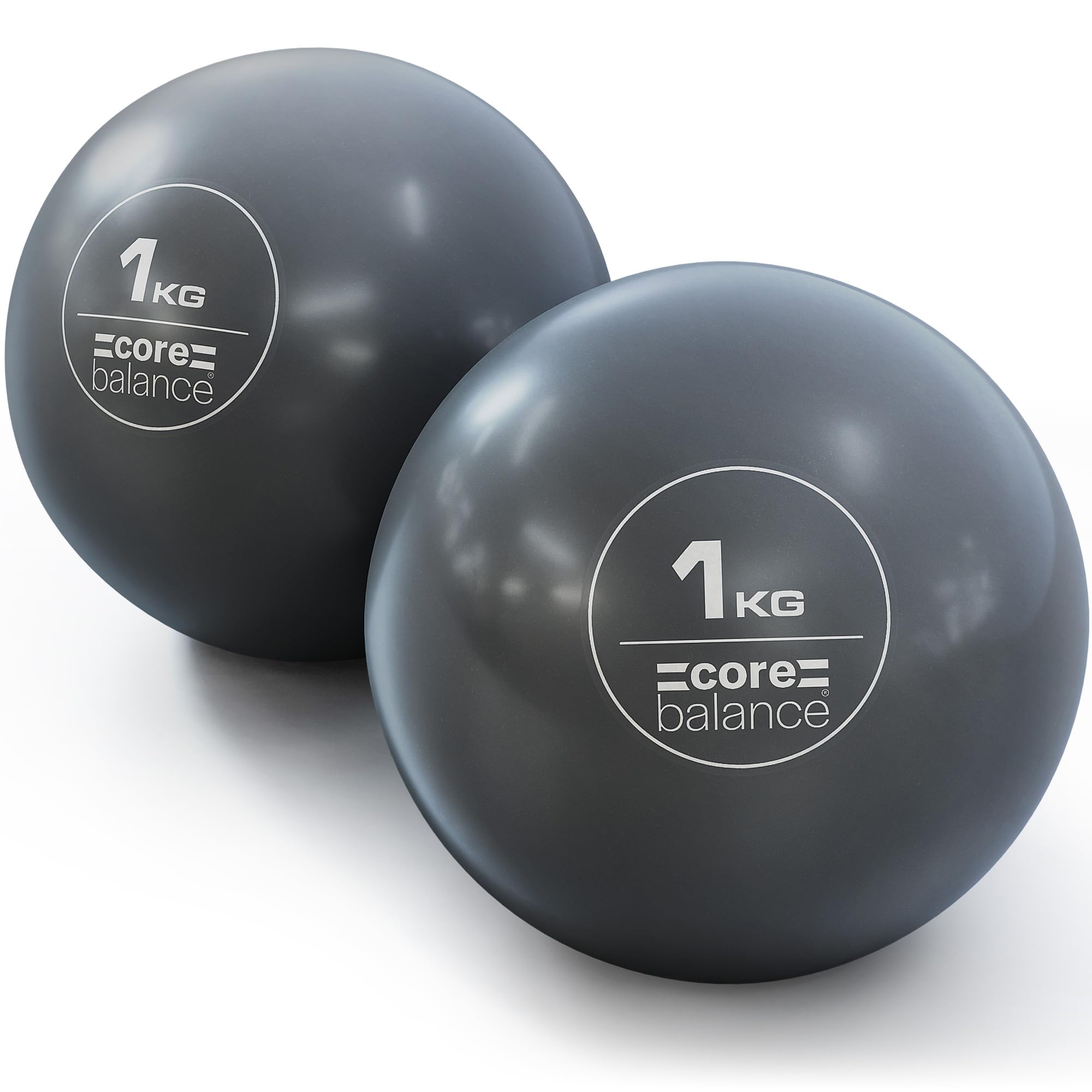 Core Balance Weighted Toning Balls, 2 x 1kg Soft Hand Held Pilates Yoga Exercise Fitness Rehab Recovery Balls, Sand Filled, Smooth Touch PVC Shell for Firm & Comfy Grip (Pair of 1kg Balls)