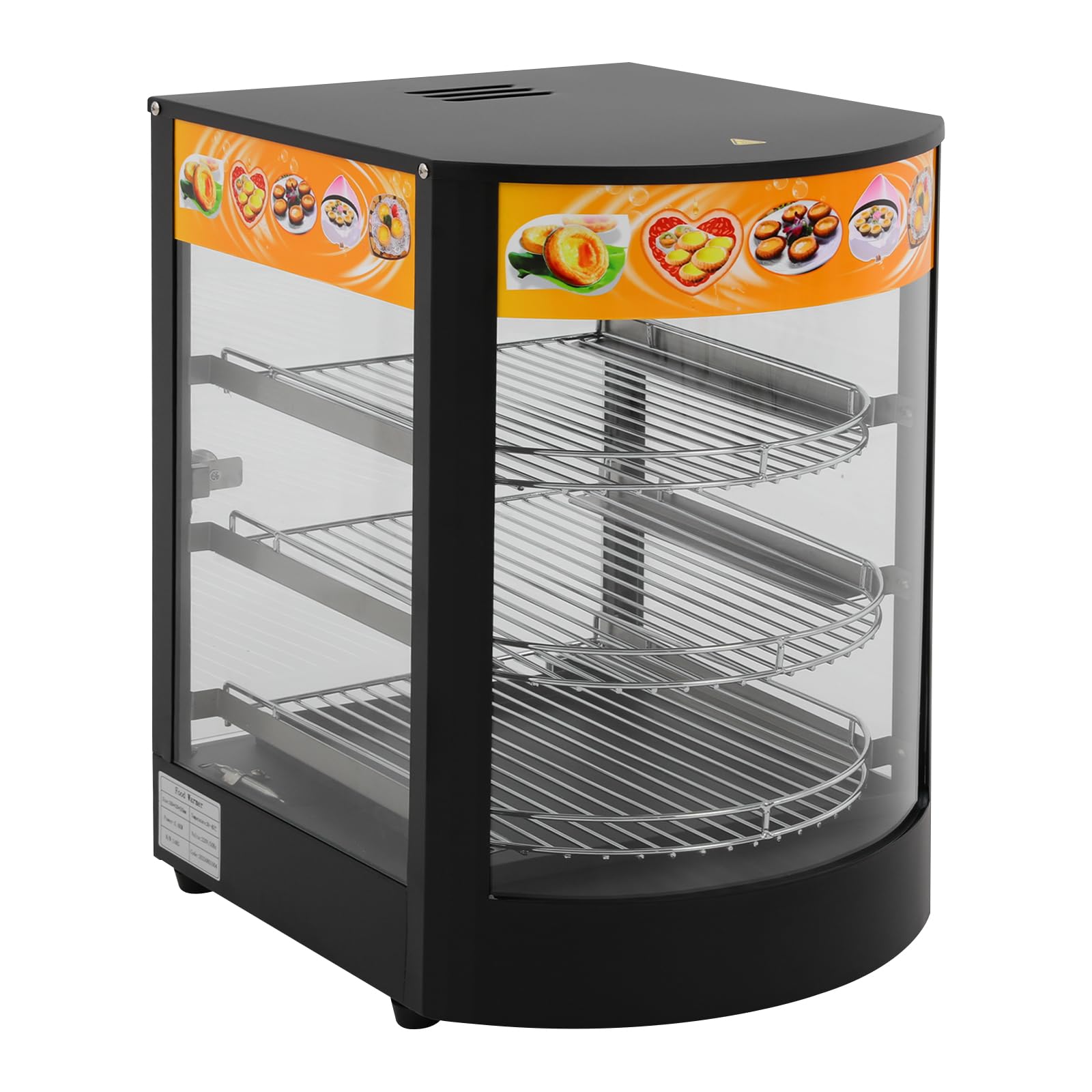 Scaldacollo alimentare a 3 piani nero elettrico con regolazione della temperatura 30-85°C & illuminazione LED scalda cibo professionale per panetteria fast food ristorante