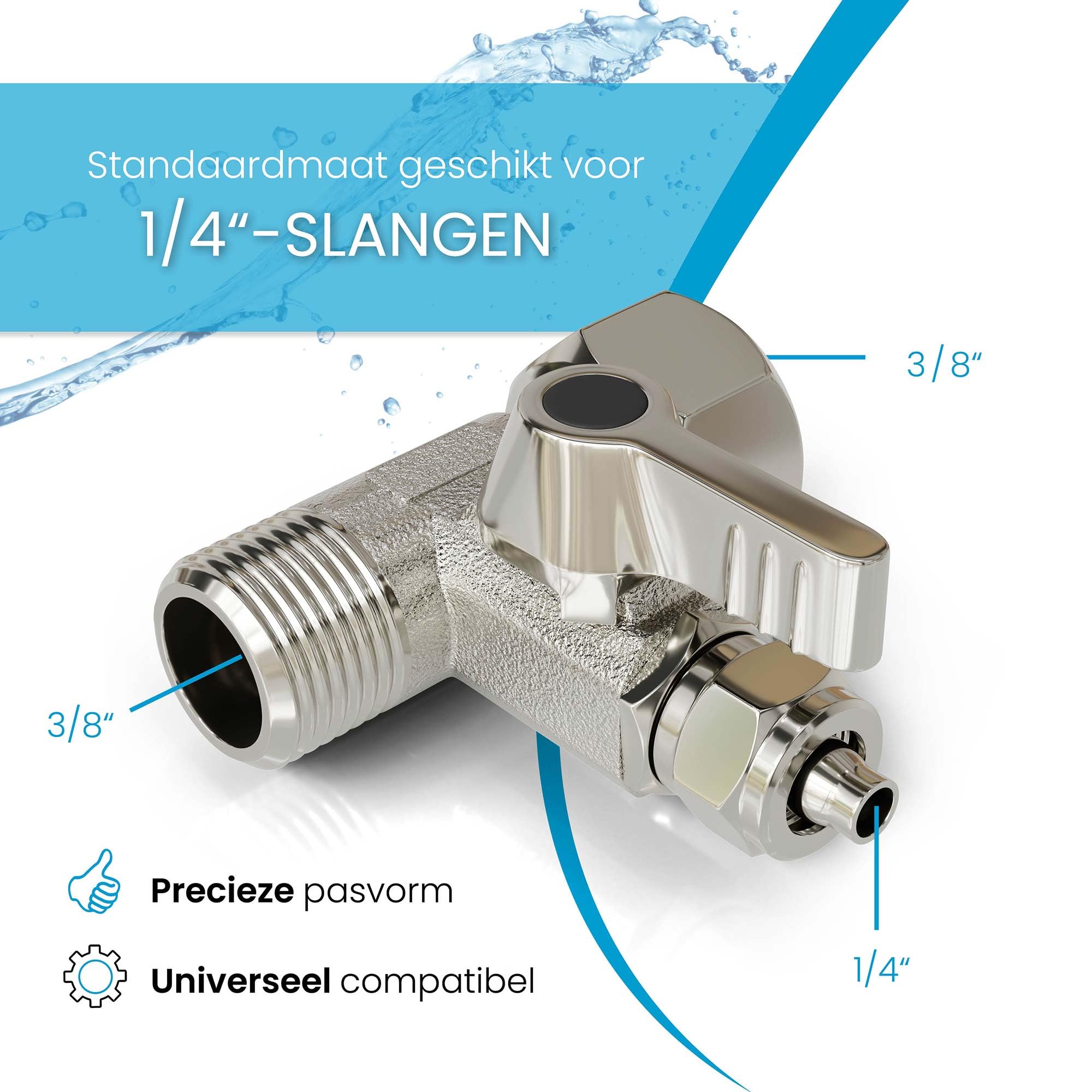 Afsluitkraan, afsluitventieladapter T-stuk, 3/8 inch AG x 6 mm x 3/8 inch ÜM voor het aansluiten van waterfilter, omgekeerde osmose, koffiezetapparaat, side-by-side koelkast