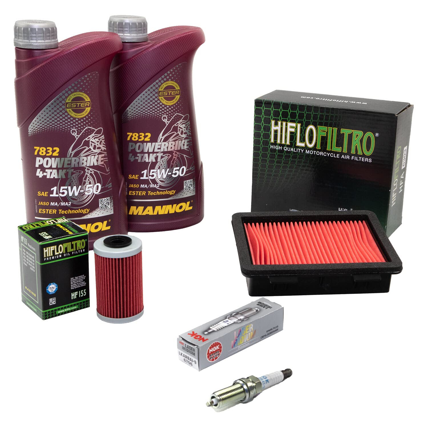 Wartungspaket Öl 2L + Luftfilter + Ölfilter + Zündkerze für KT M Adventure 390 Duke 125 390 Baujahr 2017-2020