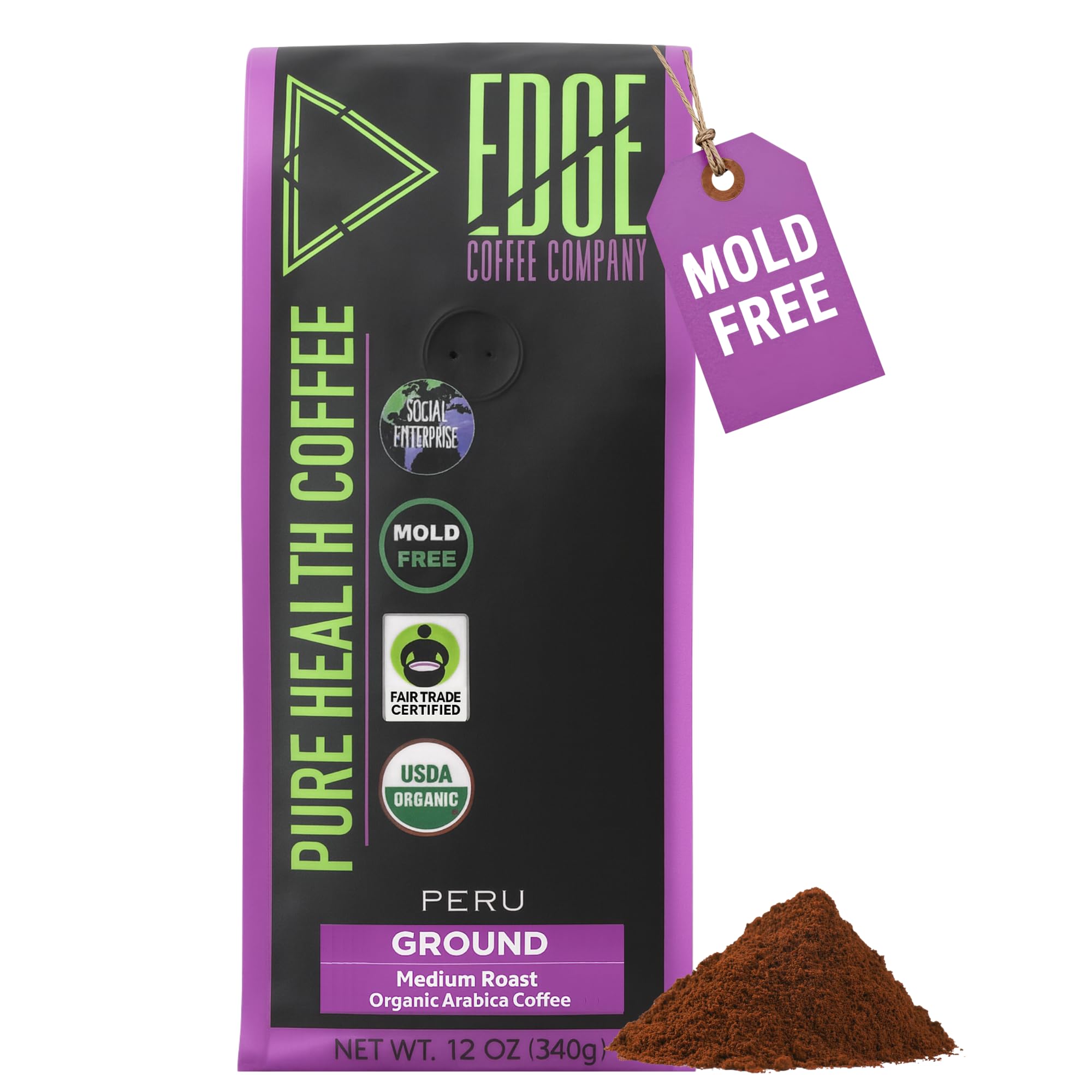 Schimmelfreier reiner Gesundheitskaffee – Bio-Kaffee, Fair-Trade, Spezialqualität, säurearm, sauberer Kaffee, 340 ml (gemahlen)