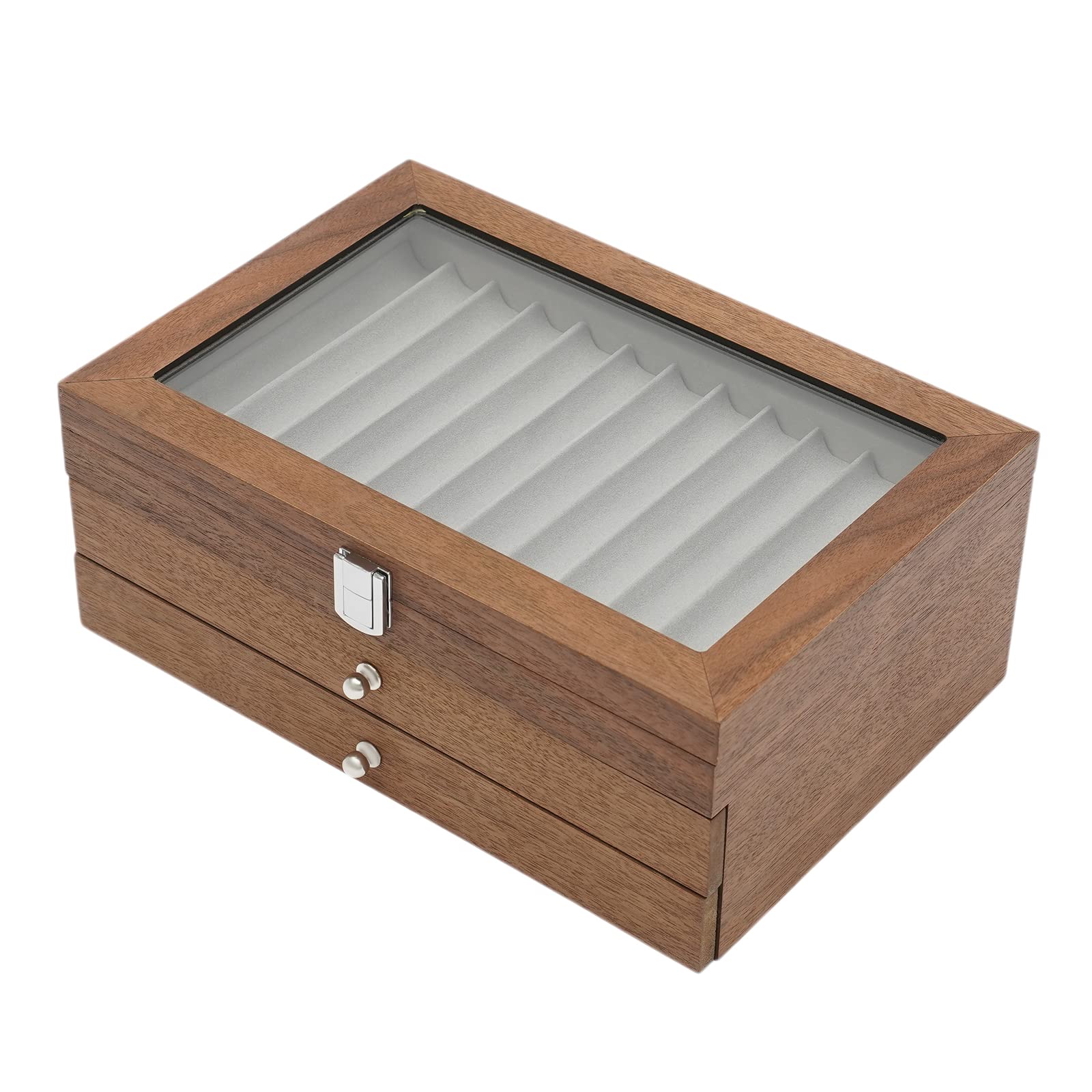 Stifthalterbox mit Vitrine | Platz für 23 Schreibgeräte | Füllfederhalterbox | Kugelschreiber Aufbewahrung aus Holz und Glas für Geschäft oder Zuhause|Walnussholz