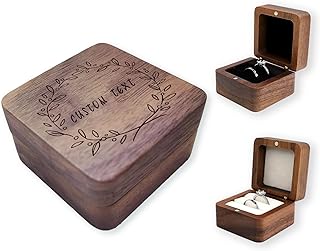 LAIFU Custom Wooden Ring Box for Wedding Ceremony with Text and Pattern Personalised Proposal/Engagement Ring Boxes