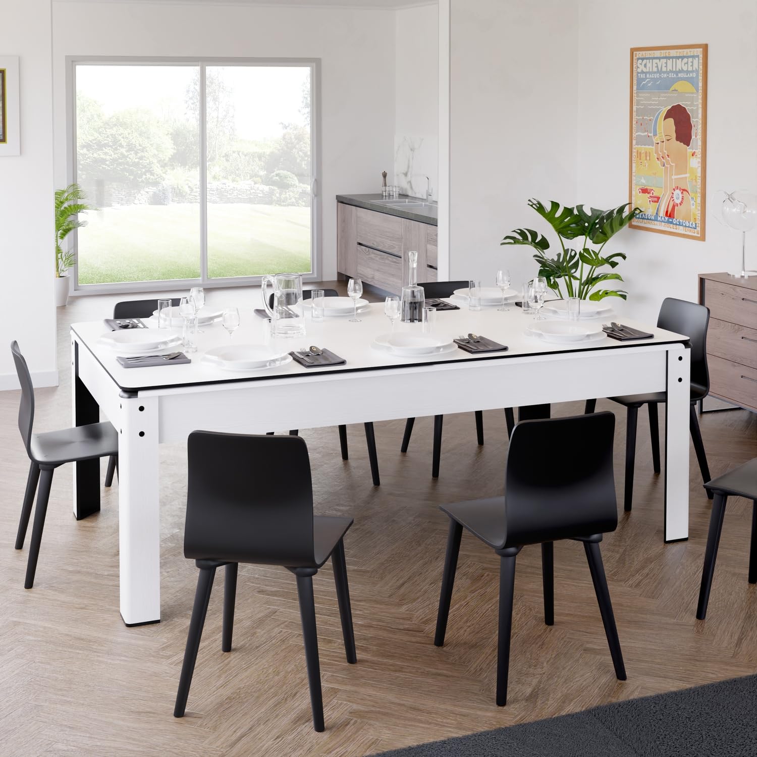 Billard Américain Harmony 6Ft - 206,5 x 116,5 x 80 cm avec Accessoires et Plateau dînatoire - Couleur Ivoire (Blanc) et Tapis Vert