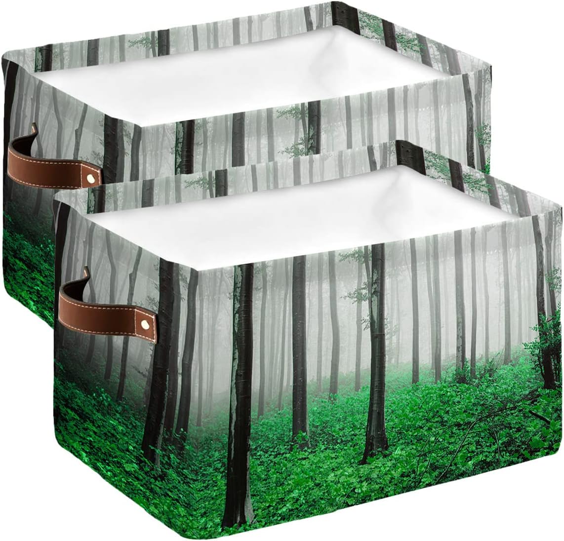 Green Forest Storage Bins 2 Pack, Large Waterproof Storage Baskets for Shelves