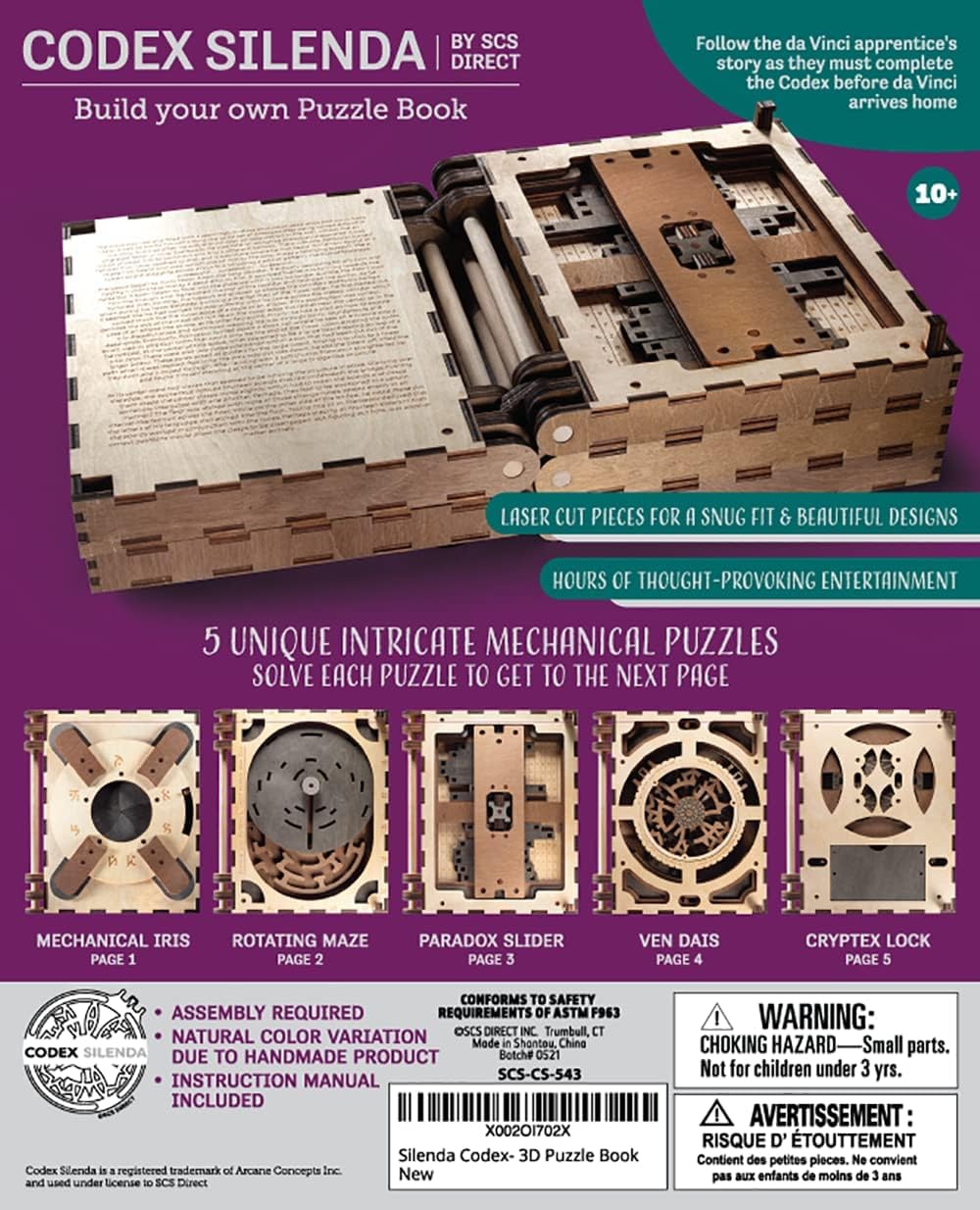 The Original Codex Silenda el libro de rompecabezas de madera mecánico 3D para bricolaje - Puedes desbloquear cada página para abrir la siguiente