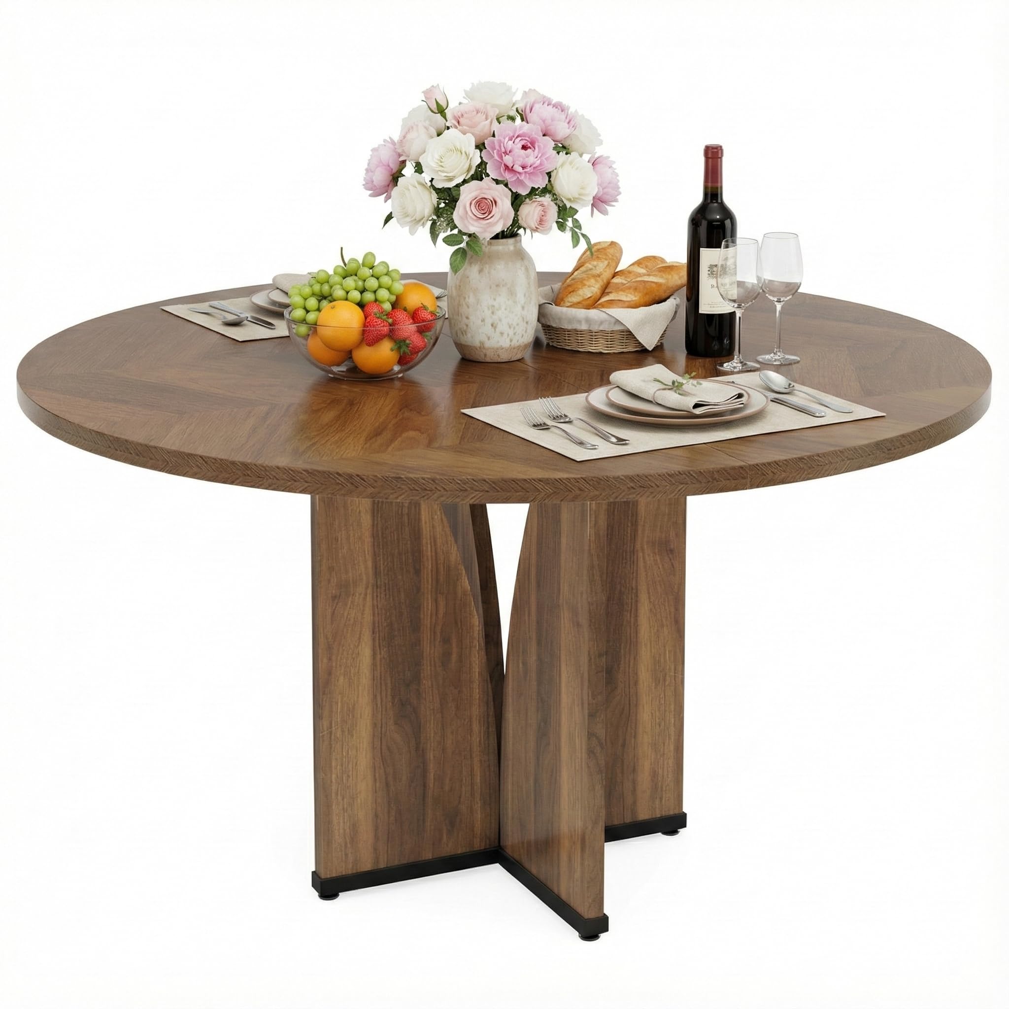 Lailang 100cm Tavolo da Pranzo, Tavolo Rotondo, Tavolo Cucina Salvaspazio, Tavolo In Legno, Tavolo Moderno, 100 x 100 x 76 cm, Marrone