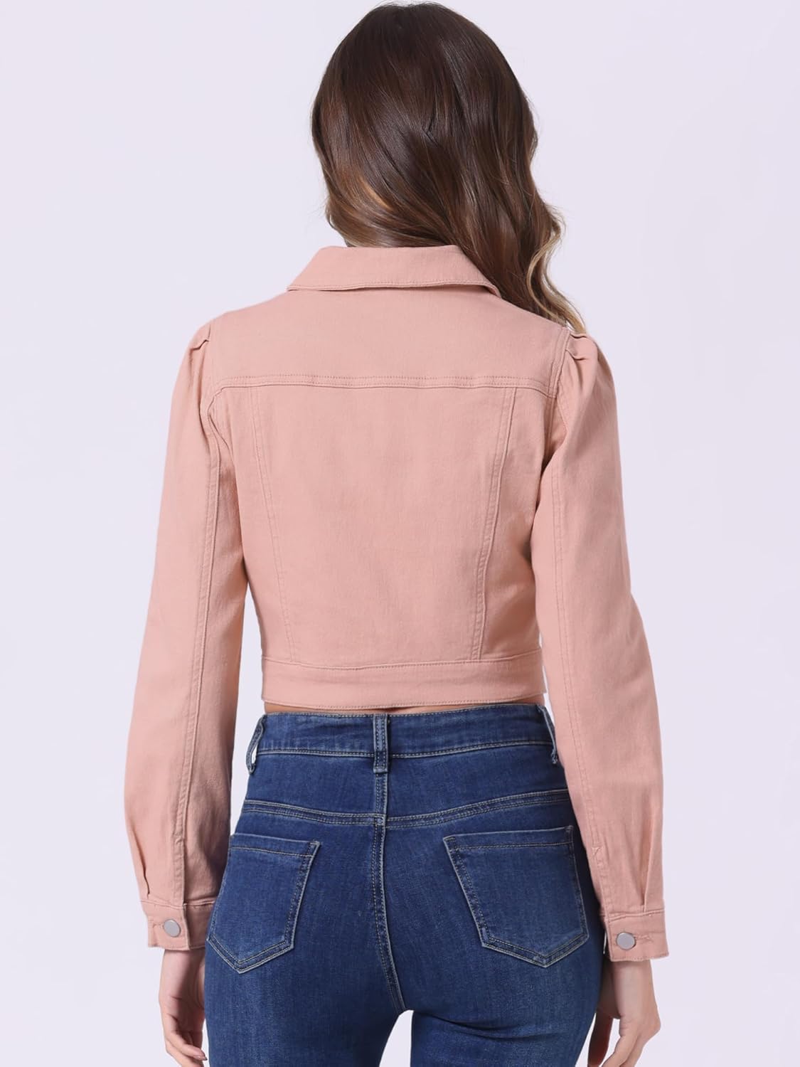 Allegra K Women's Denim Jackets Jean Puff Sleeve Button Up Cropped Jacket - Image 4