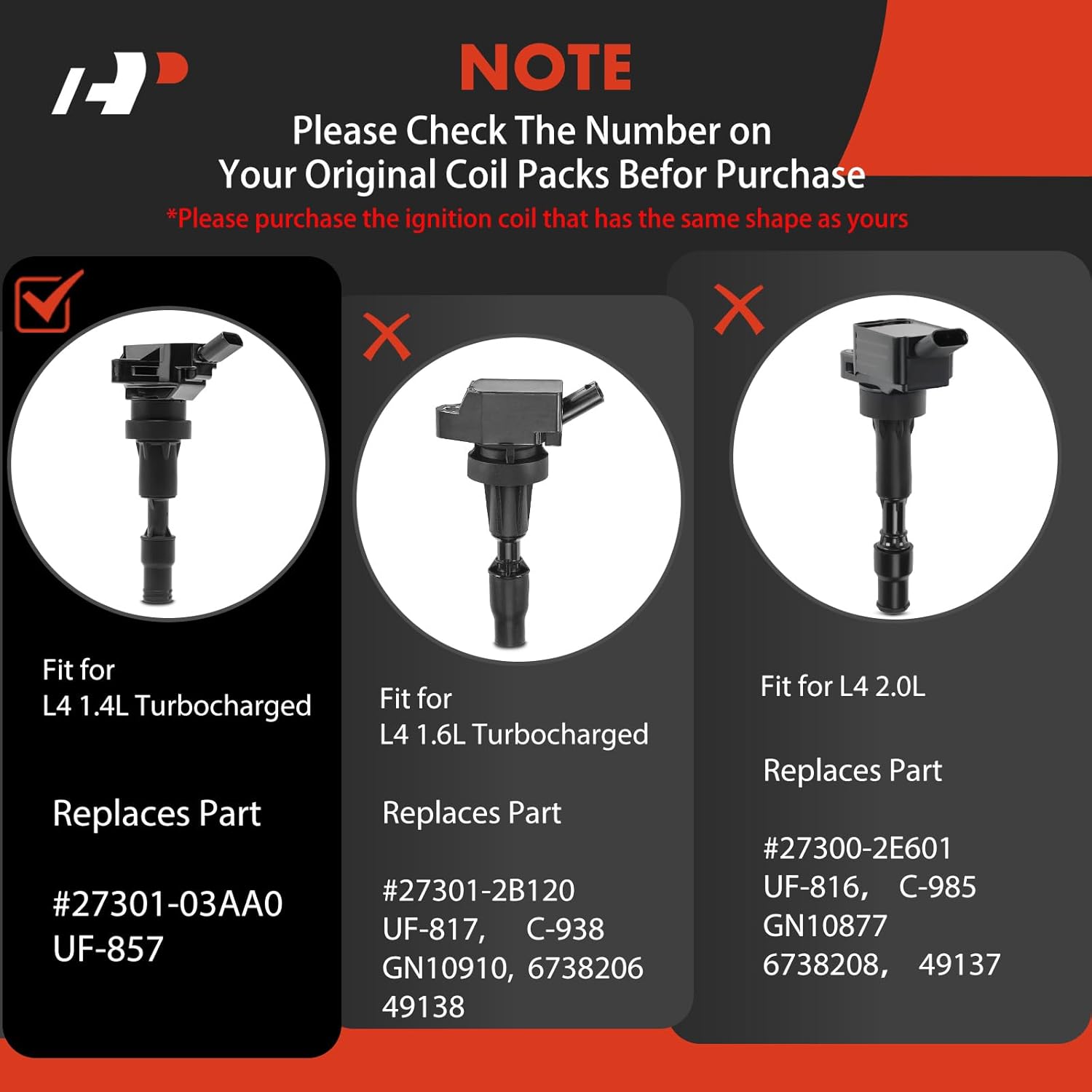 A-Premium Engine Ignition Coil Pack Compatible with Hyundai Elantra 2017 2018 2019 2020 1.4L, 4-PC Set