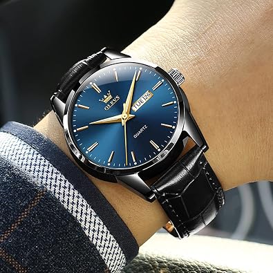 OLEVS Mens Watch Brown Leather Band Dress Watch for Men Quartz Waterproof Men's Wrist Watch 38MM Gold Case Easy to Read Day Date Business Casual Men Watches Gifts for Him Relojes para Hombres