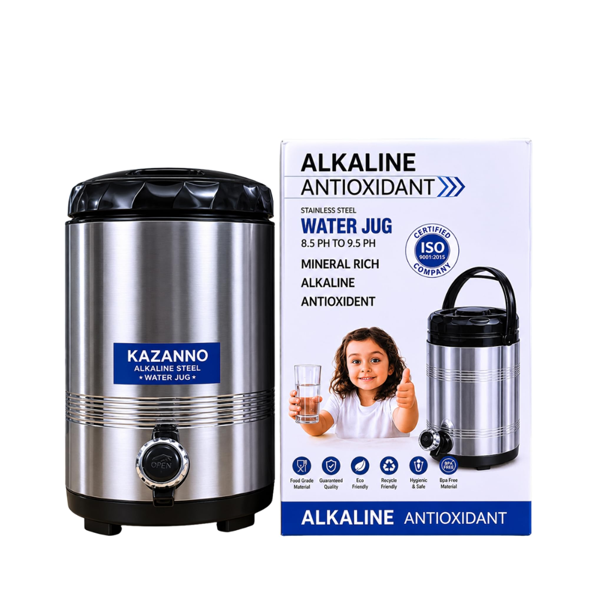 Portable Stainless Steel Japanese Alkaline water making Jar 9L, CAMPER, DISPENSER, Instant Alkaliser I provide you right pH level 8.5+ I Convert RO Water to Alkaline 8000 Ltrs Capacity-image-6