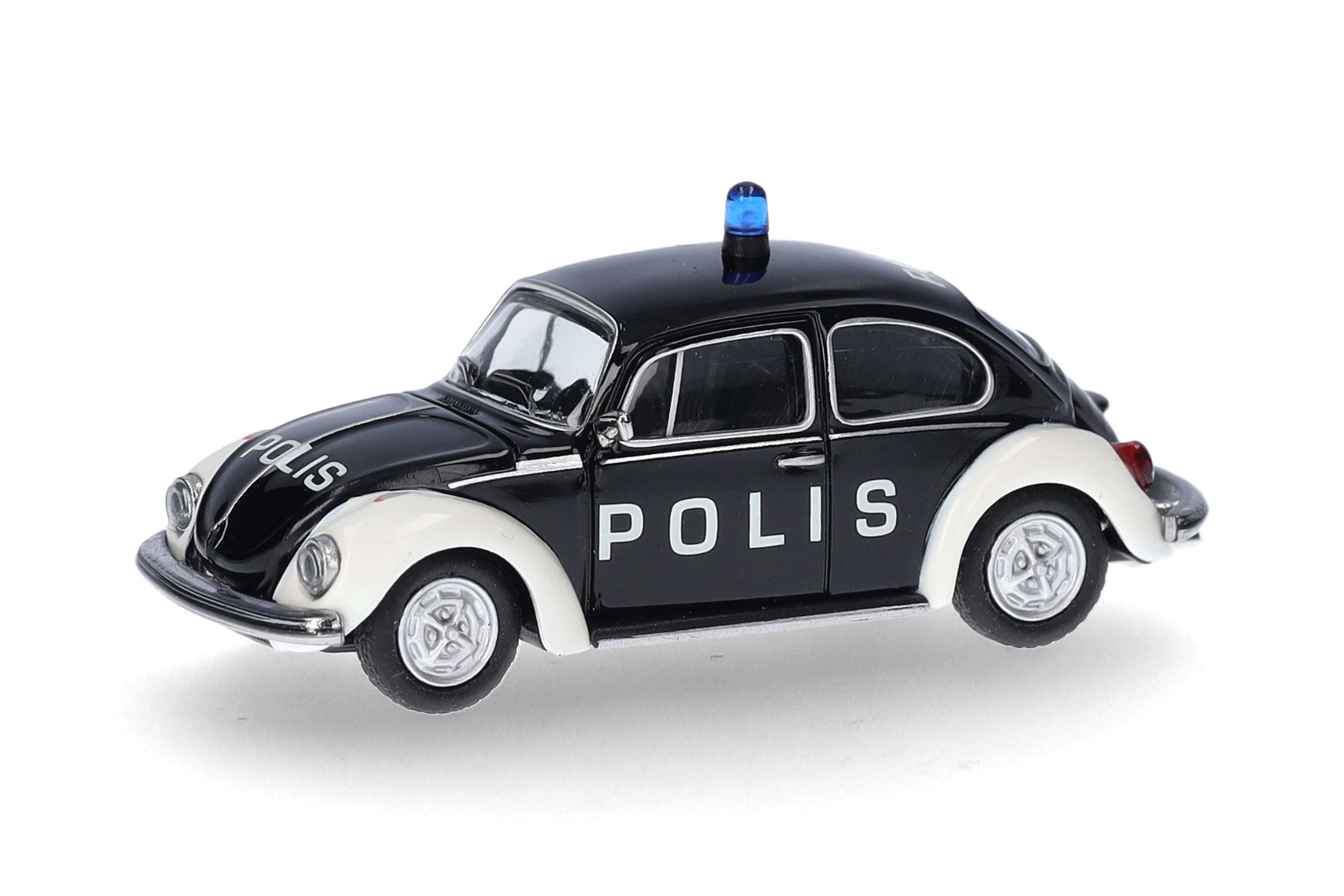 Herpa Model Car Volkswagen (VW) Beetle 1303 "Police" (Sweden), miniature at 1:87 scale, collector's item, Made in Germany, plastic model