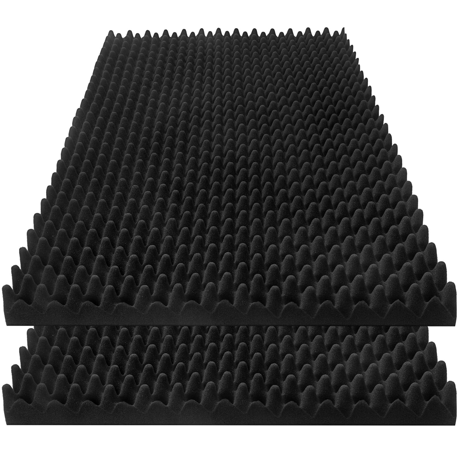 2 Pack Acoustic Panels, 48x24x2” Egg Crate Soundproof Foam Wall Panels High Density Fireproof Flame-retardant Noise Canceling Studio Foam Wall Panels for Echo Absorption Home Office (Black)